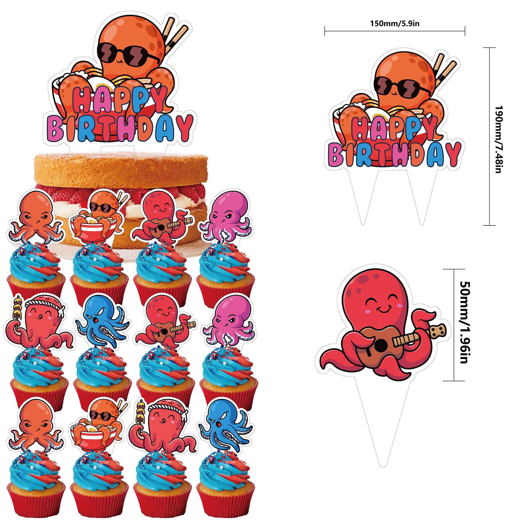 Cute Octopus Birthday Party Decorations Set - Includes Happy Birthday Banner, Balloons, Cake Topper & Cupcake Toppers for Kids' Underwater Themed Party | Perfect for Ocean Animal Cartoon Birthday Celebrations