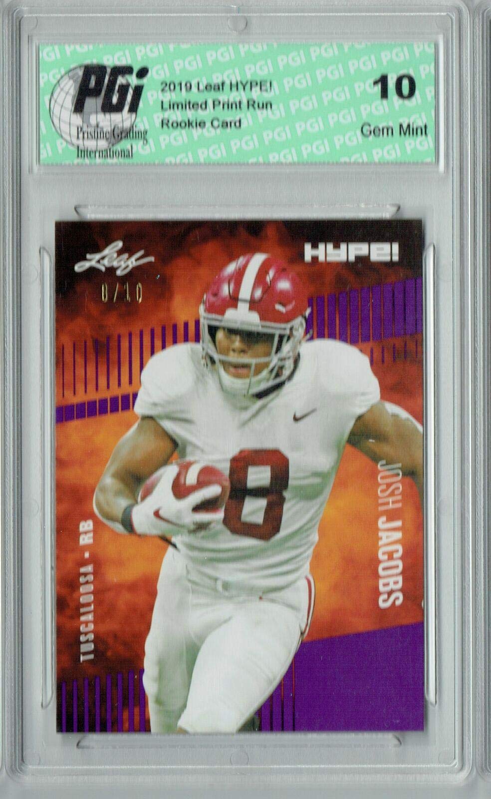 Josh Jacobs 2019 Leaf HYPE! #21 Jersey #8/10 PGI 10 Graded Rookie Football Card - Collectible Sports Memorabilia for NFL Fans & Card Investors