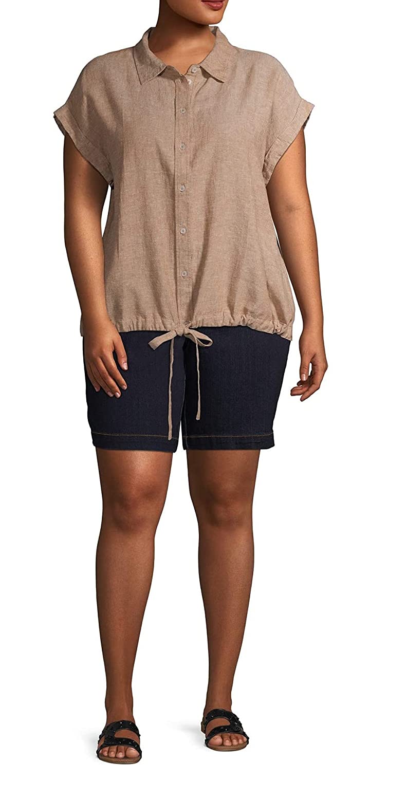 Jack David Women's Plus Size Stretch Denim Shorts - Blue Black Washed High Waist Comfort Fit for Casual Wear & Summer Outfits