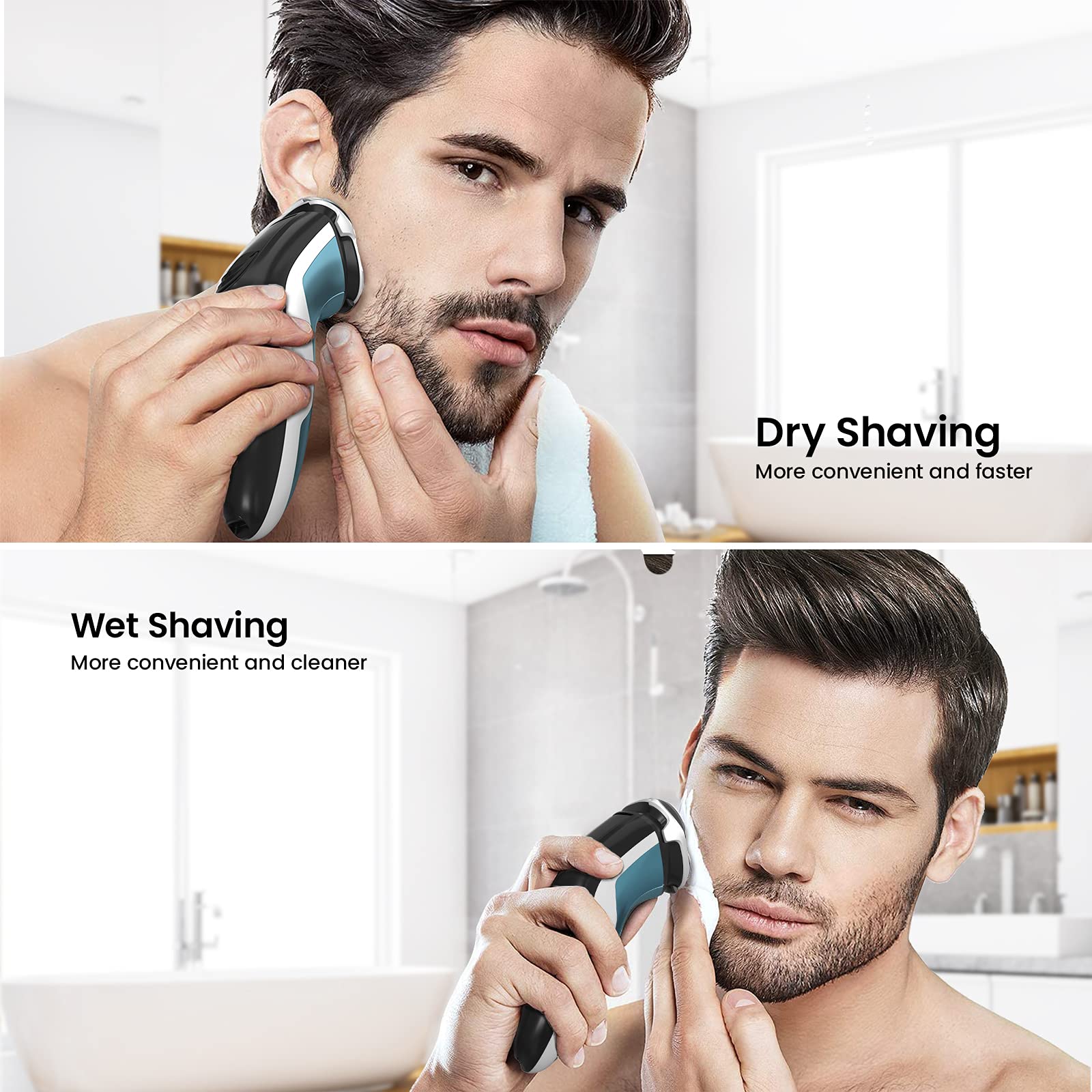 SweetLF Men's Electric Shaver - IPX7 Waterproof Rotary Shaver for Wet & Dry Use with Rechargeable Battery & Pop-up Trimmer - Perfect for Travel, Gym & Daily Grooming (Blue)
