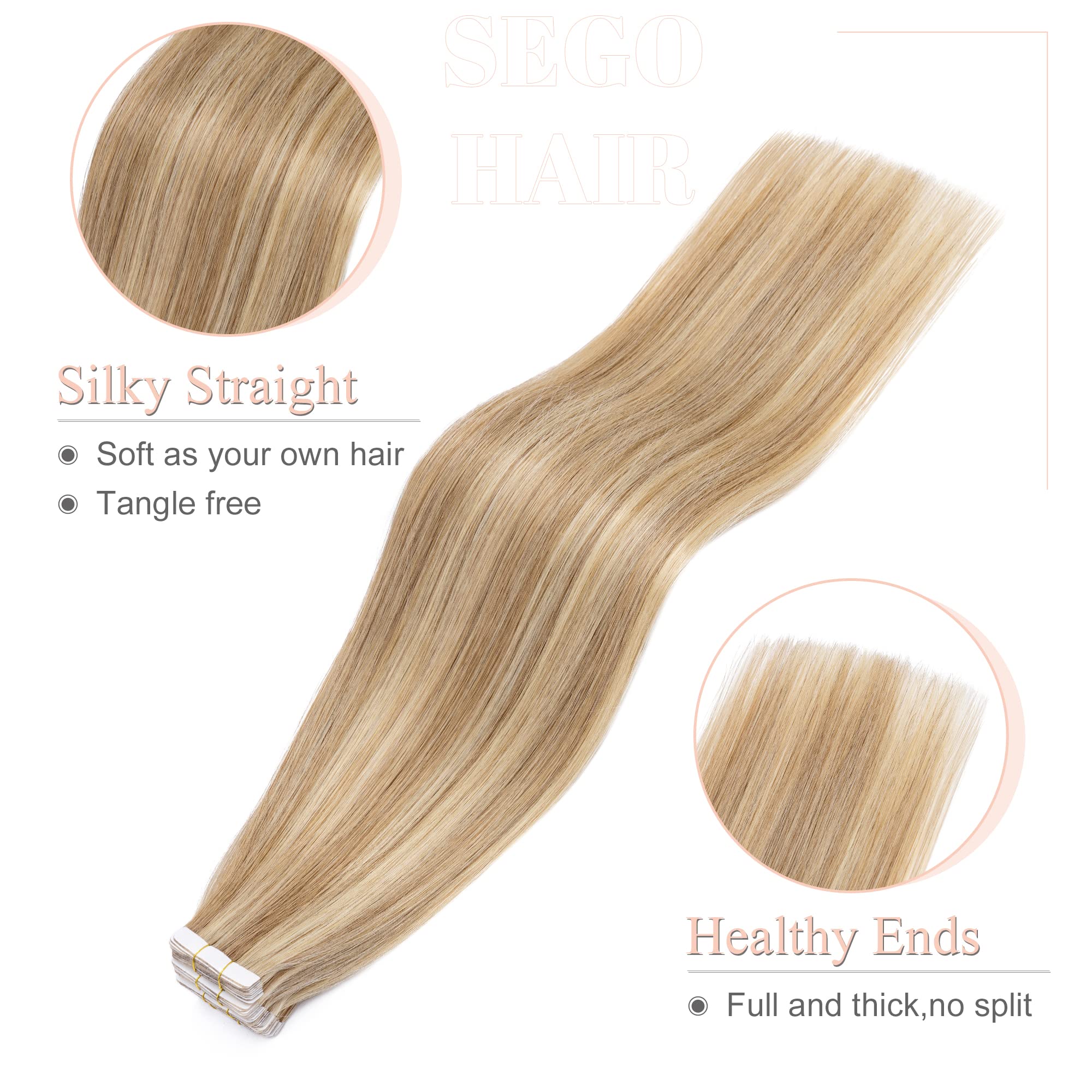 SEGO 20 Inch Tape in Human Hair Extensions 100g 40pcs Straight Balayage 100% Remy Rooted Seamless Skin Weft with Invisible Double Sided Tape for Women - Golden Brown & Bleach Blonde | Perfect for Daily Wear, Parties, Weddings & Special Occasions