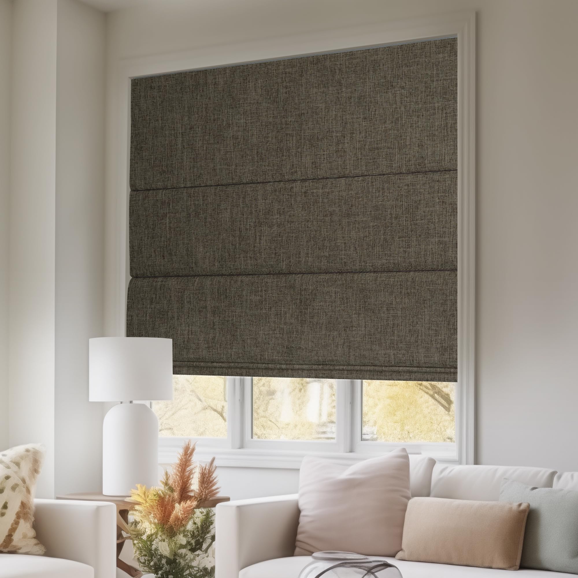 Blackout Cordless Roman Shades for Windows - Custom Linen Roman Blinds with Thermal Insulation & UV Protection - Perfect for Bedroom, Living Room & Kitchen (46