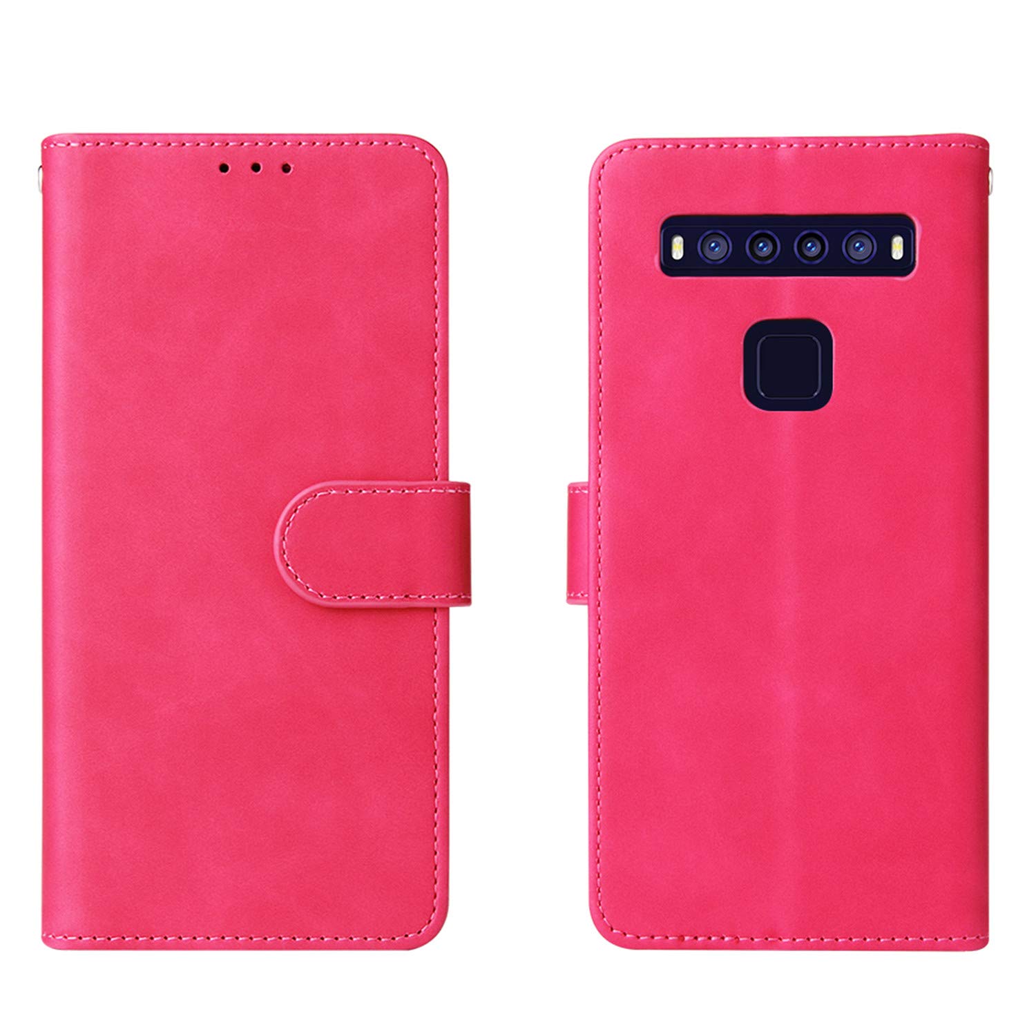 TCL 10 5G UW Leather Wallet Case - Rose Red for Women with Card Slots & Stand for Daily Use