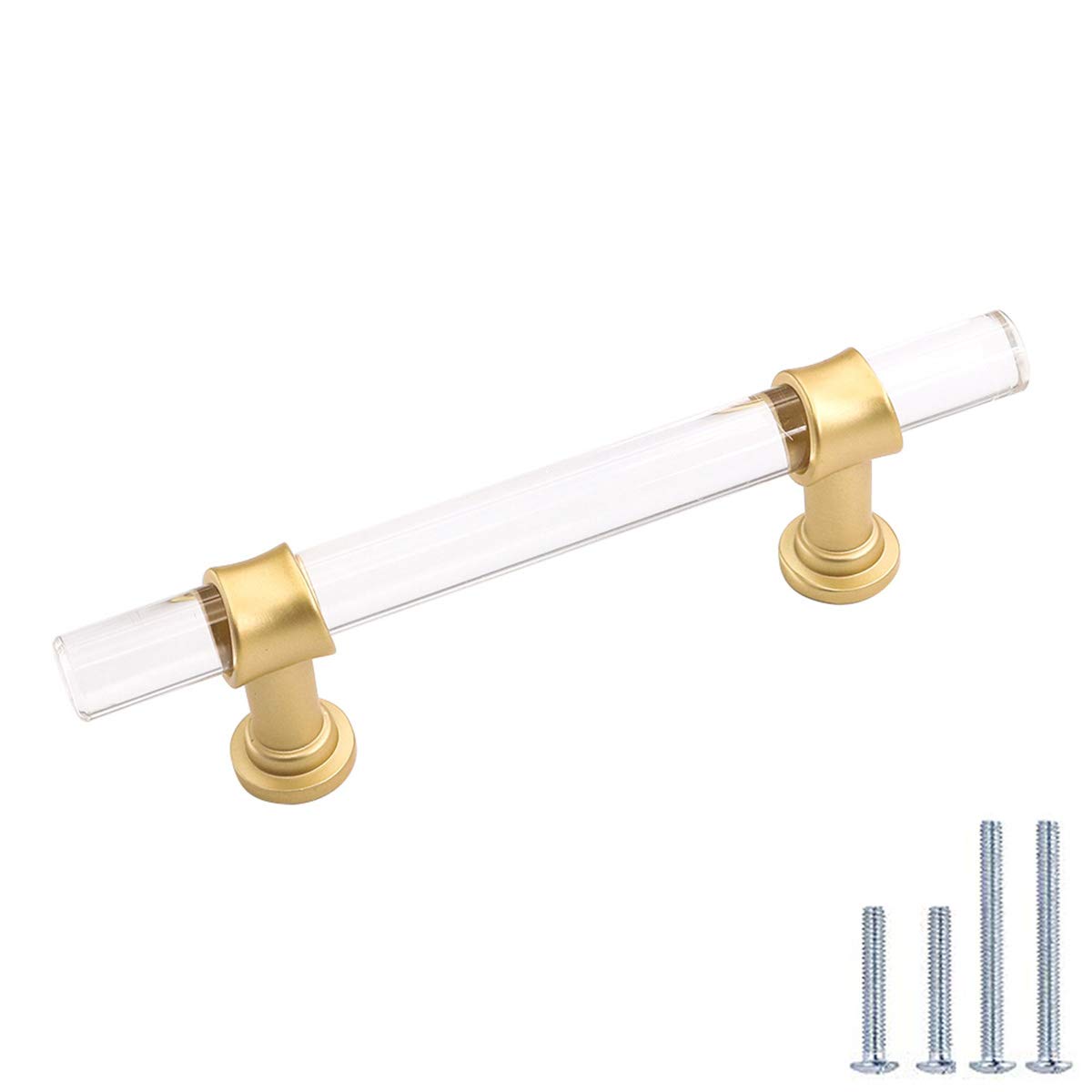 Peaha Acrylic Drawer Pulls - Gold Brushed Brass Kitchen Cabinet Handles (5 Inch Length, 3in Hole Center) - Elegant Hardware for Dressers, Cabinets & Furniture - Perfect for Home Kitchen, Bathroom & Office Renovation