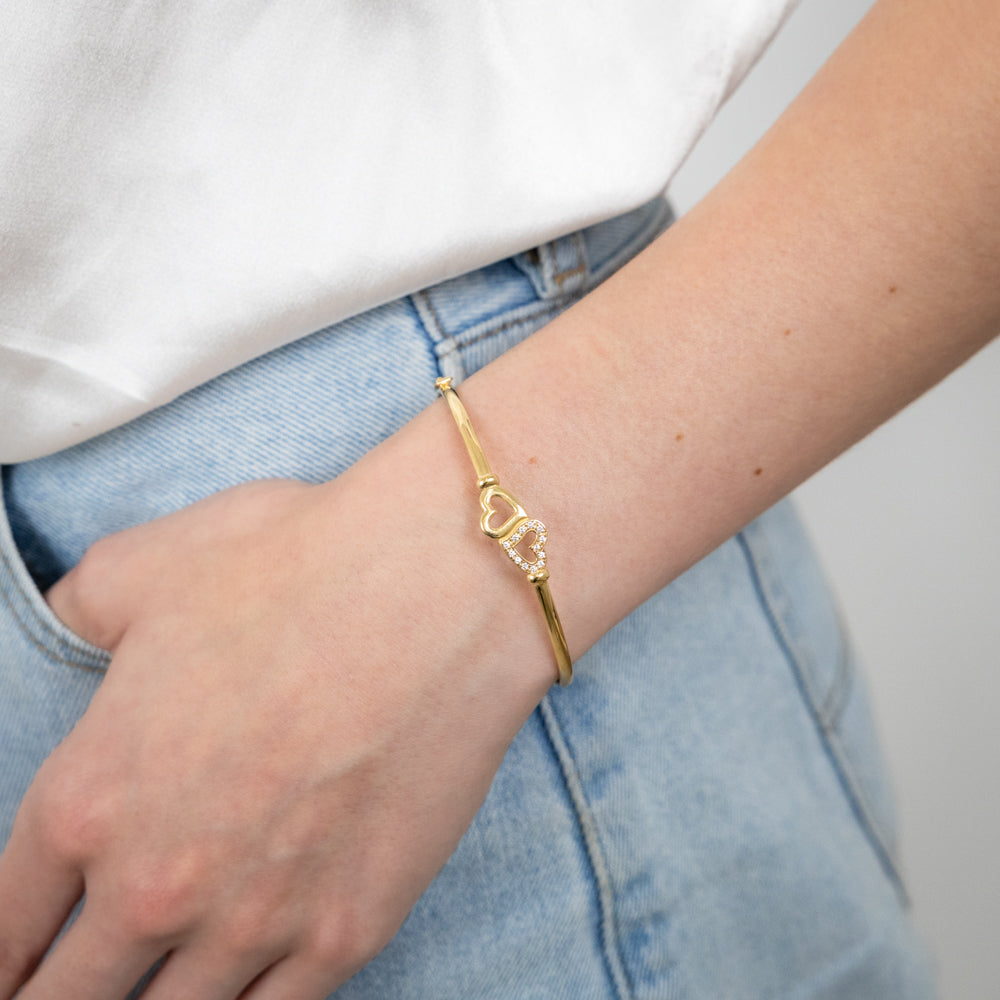 9ct Gold Silver Filled Heart Bangle Bracelet for Women - Elegant & Dainty Jewelry Gift for Valentine's Day, Anniversary or Special Occasions