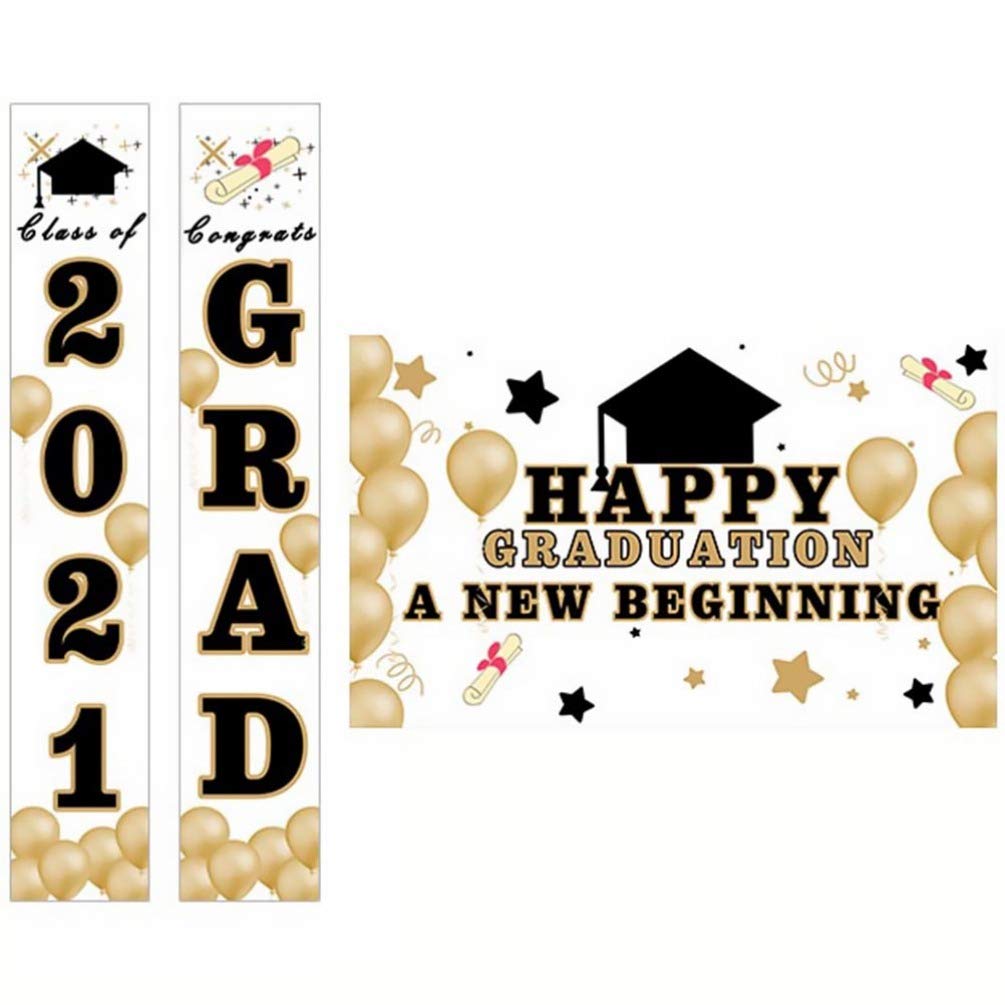 NUOBESTY 2021 Graduation Banner - Class of 2021 Congratulations Hanging Flag & Porch Sign - Outdoor & Indoor Yard Decor for Graduation Party (White) - Perfect for Backyard Celebrations, School Events & Photo Backdrops