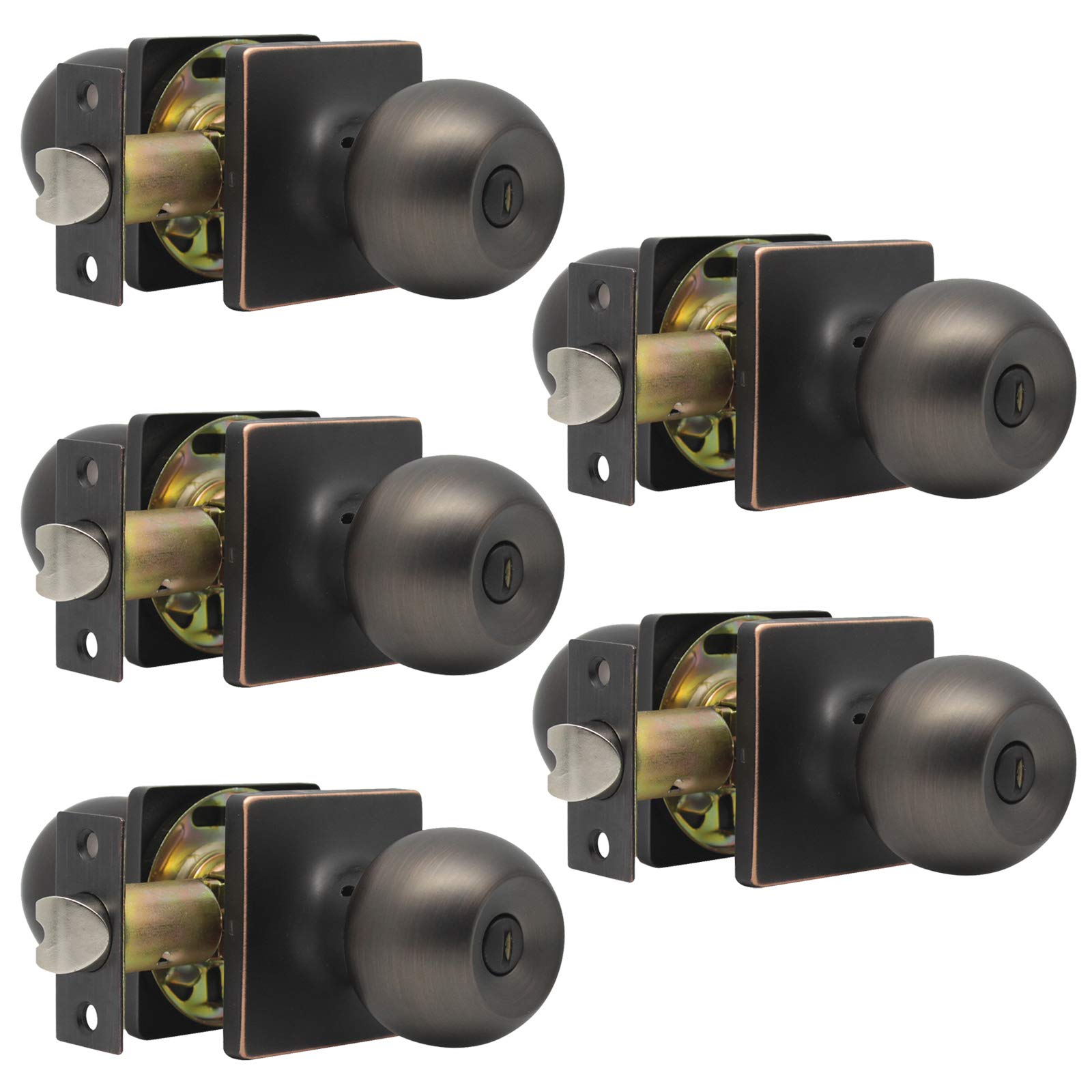 Gobrico 5 Pack Keyless Privacy Door Locks - Oil Rubbed Bronze Interior Door Knobsets with Thumb Turn Lock for Bedroom & Bathroom | Round Ball Door Hardware in Stainless Steel | Perfect for Home, Apartment, and Office Privacy Security