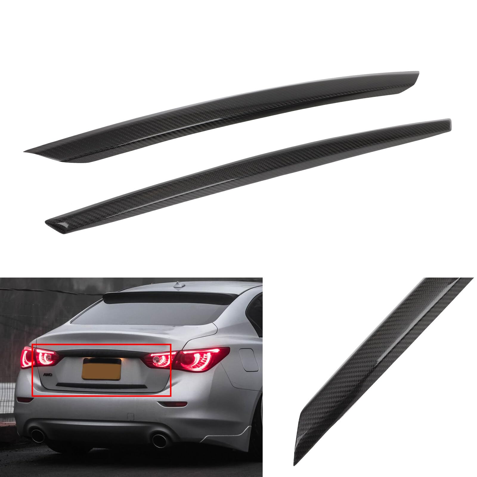 SCITOO Glossy Black Rear Trunk Plate Trim Cover Overlay for 2014-2017 Infiniti Q50 - Carbon Fiber Style Trunk Emblem - Upgrade Your Car's Rear Appearance for a Sleek Look