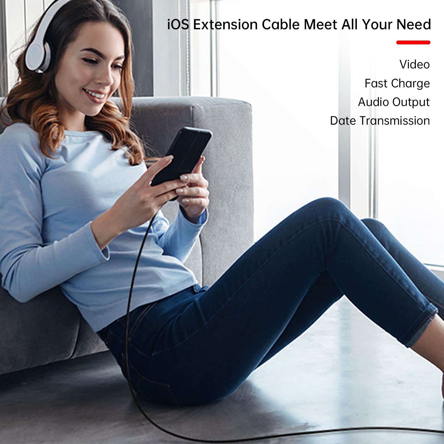 DingZan 3.3ft Black Lightning Extension Cable - iOS Male to Female Extender for Audio, Video, Data & Charging | Compatible with iPhone, iPad, iPod | Perfect for Home, Office & Travel Use