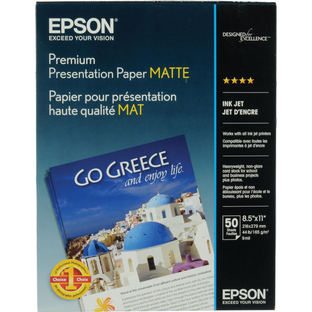 Epson Premium Presentation Matte Paper 8.5x11 Inches (50 Sheets) - High-Quality Photo Paper for Professional Prints, Presentations, and Art Projects