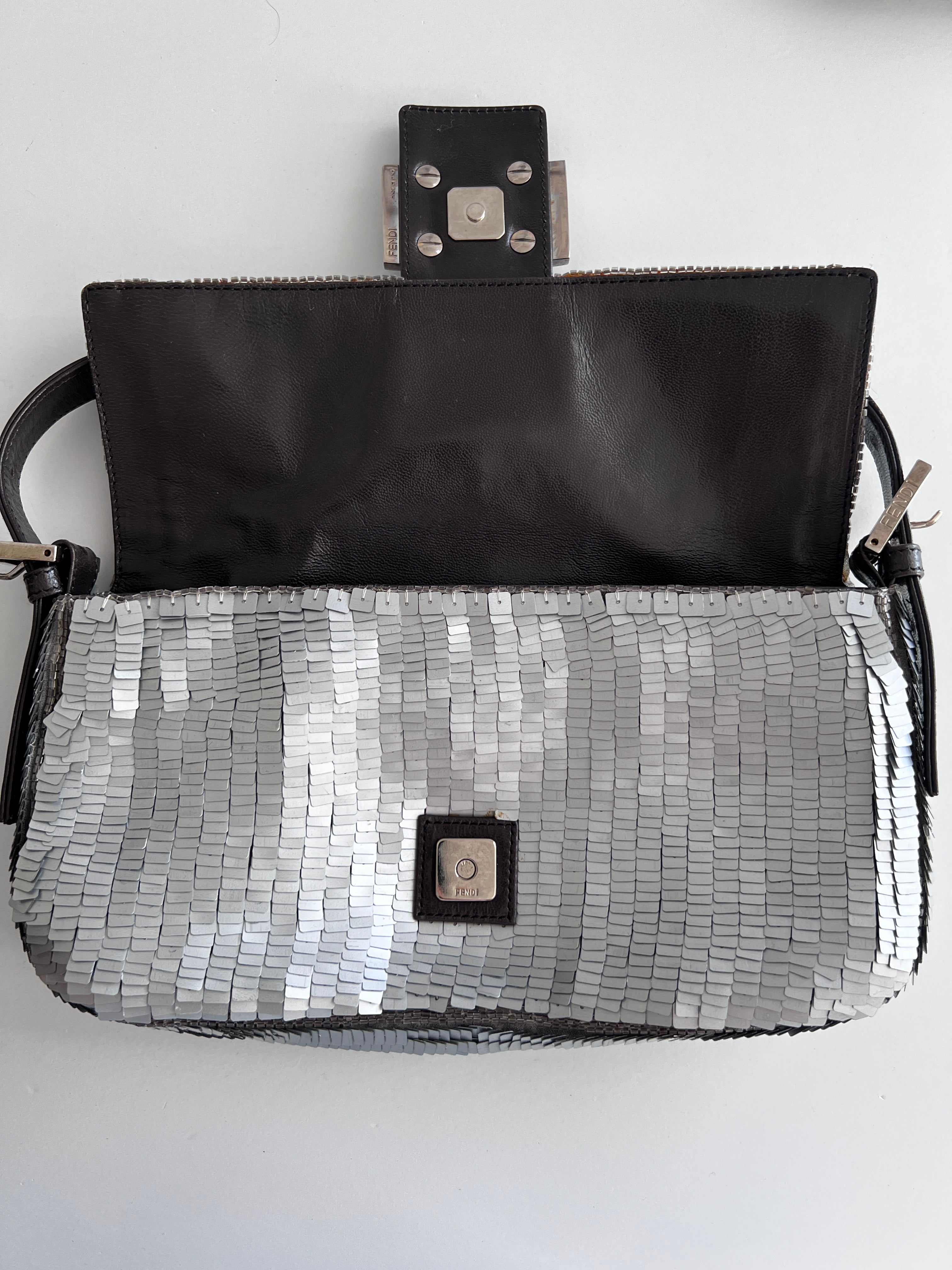 Vintage Fendi Silver Sequin Baguette Handbag - Luxury Designer Shoulder Bag for Women | Perfect for Evening Parties, Weddings & Special Occasions