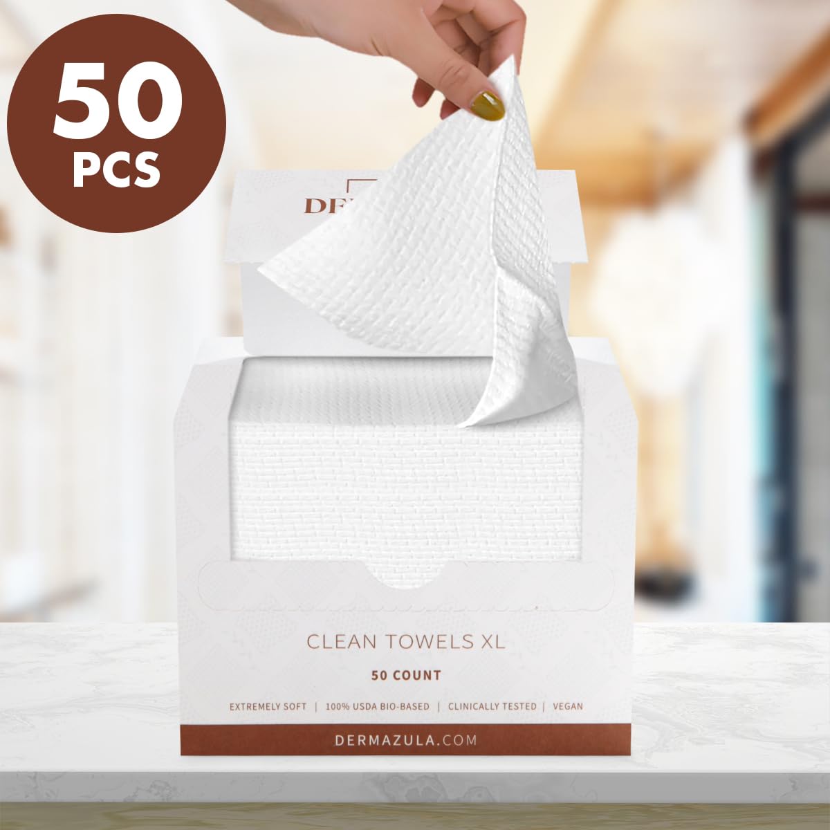 50 Count Ultra Soft Disposable Face Towels | Gentle Cleansing Facial Cloths for All Skin Types | Hypoallergenic & Eco-Friendly | Perfect for Travel, Gym & Daily Skincare Routine | White