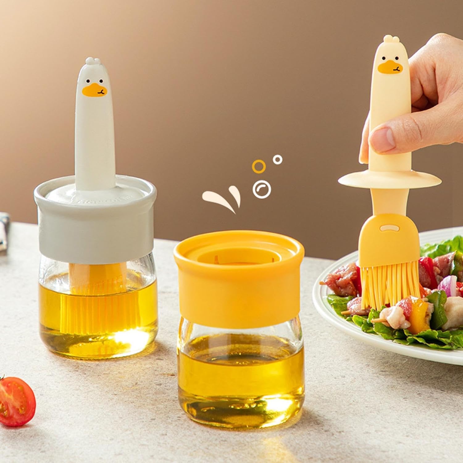 Lezoir Premium Glass Oil Bottle with Silicone Basting Brush Set - Perfect for Marinade, Baking, Camping, BBQ & Paratha - Ideal for Kitchen, Outdoor Cooking & Food Preparation