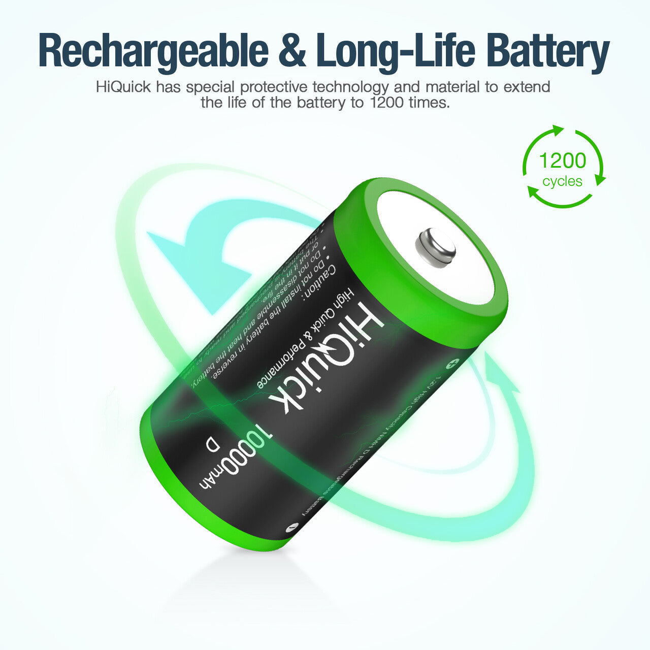 HiQuick D Cell NiMH Rechargeable Batteries 10000mAh 1.2V - 8 Pack Long Lasting High Capacity Batteries for Flashlights, Toys, Radios & Emergency Devices