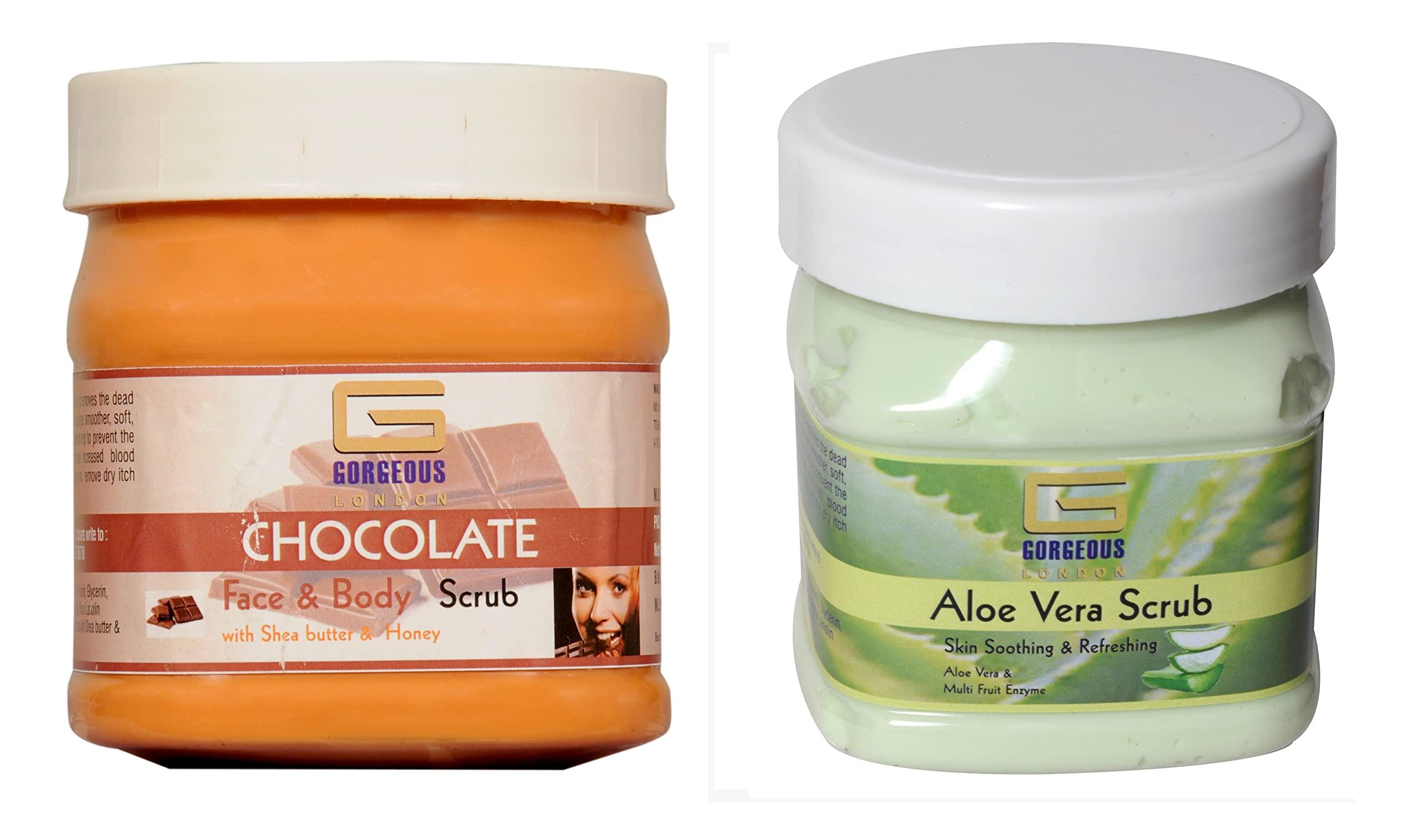London Chocolate & Aloe Vera Body Scrub Combo - 2 Pack (450ml Each) for Exfoliating & Moisturizing Dry Skin - Perfect for Spa Day & Self Care Routine