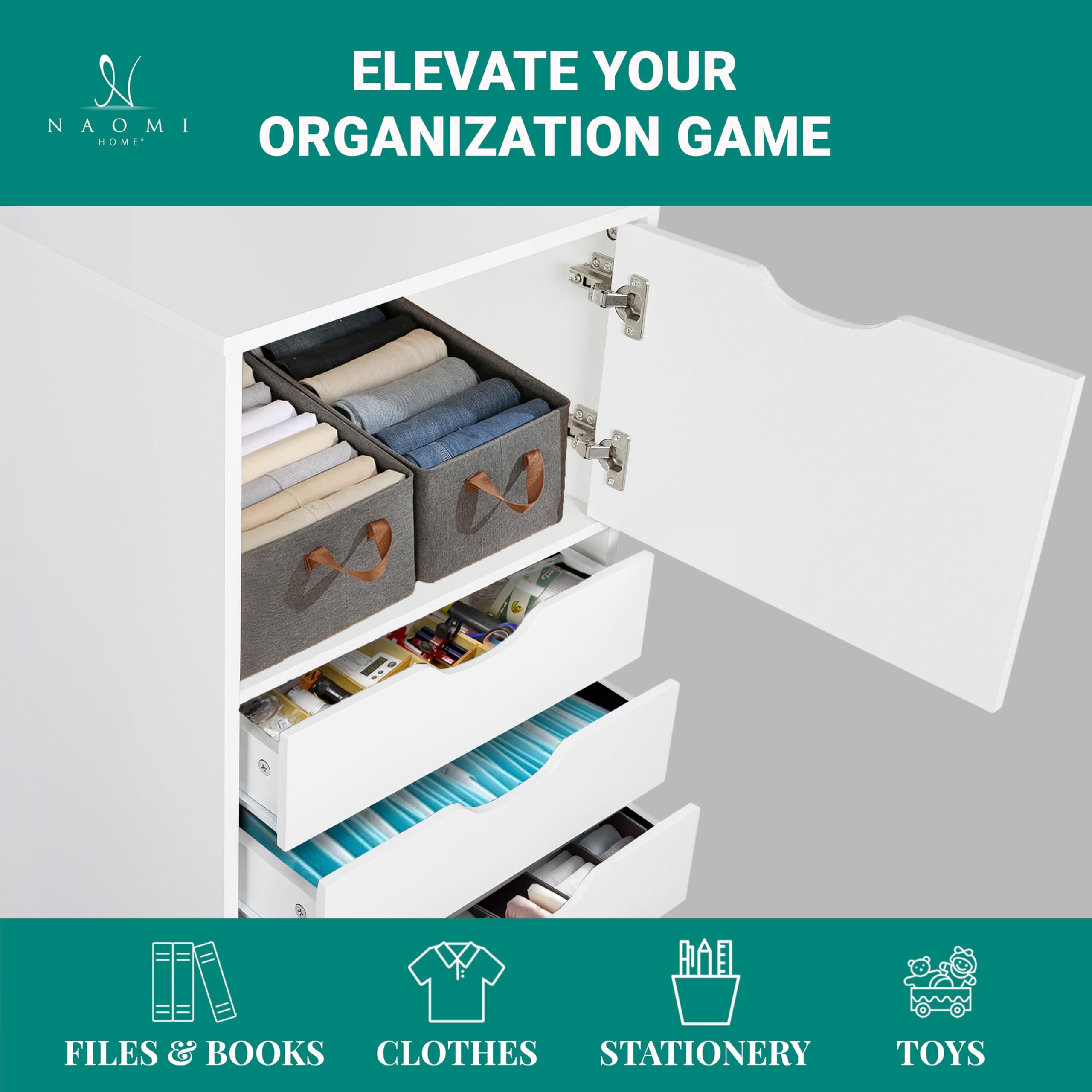 Naomi Home Carly 6-Drawer Mobile File Cabinet on Wheels - White Office Storage Organizer for Under Desk, Craft Supplies & Home Organization - Perfect for Small Spaces & Workspaces