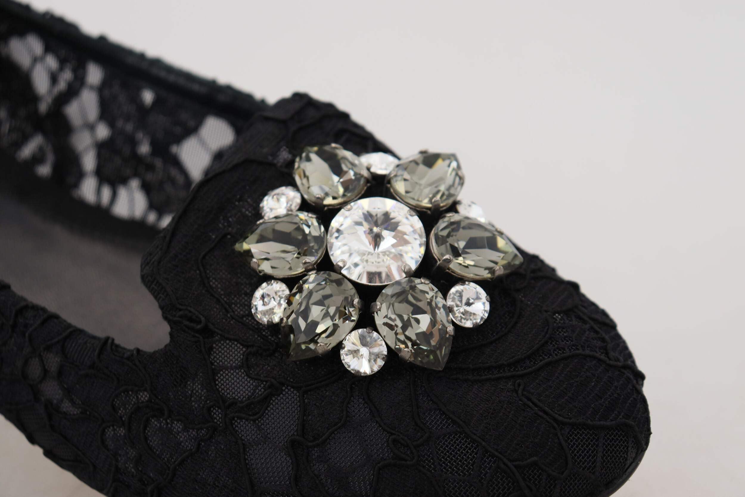 Dolce & Gabbana Black Lace Crystal Flats for Women - Elegant Party Shoes