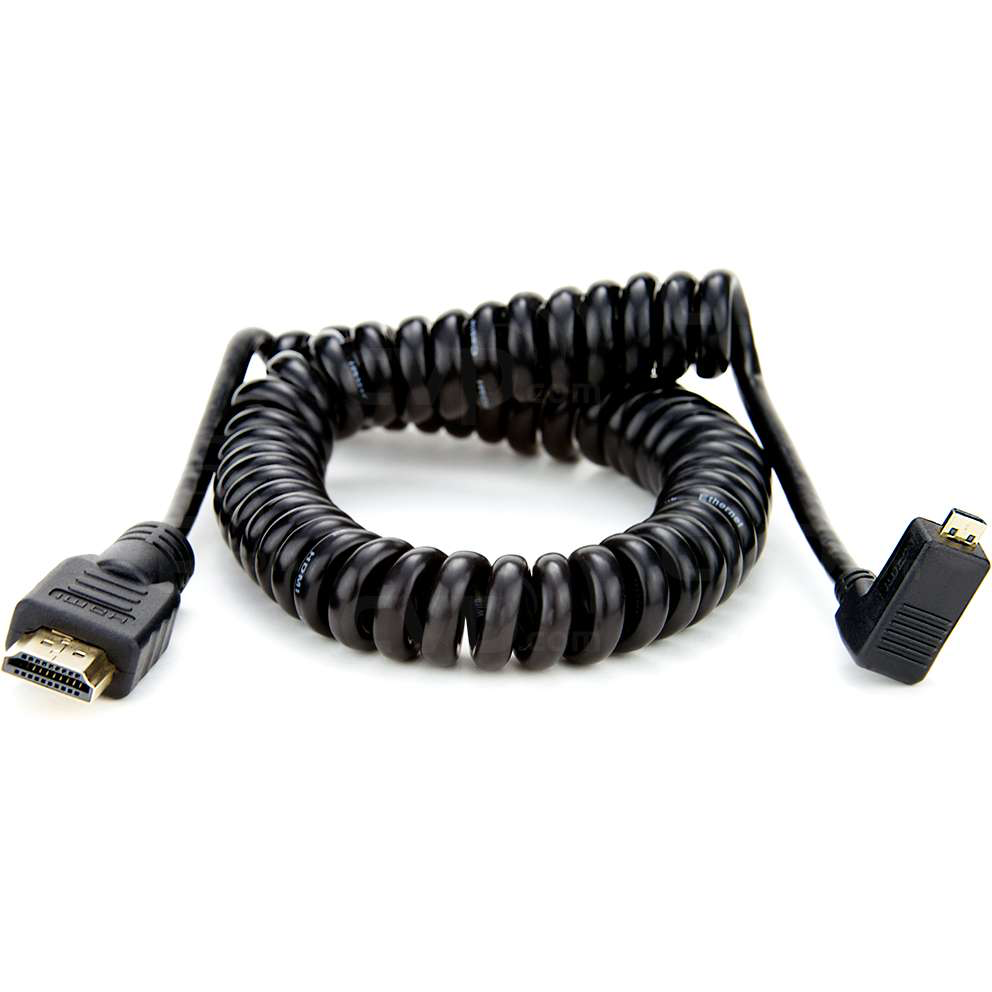 Atomos ATOMCAB013 Coiled Right Angle Micro HDMI to Full HDMI Cable (50cm/65cm) - Perfect for DSLR Cameras, Camcorders & 4K Monitors
