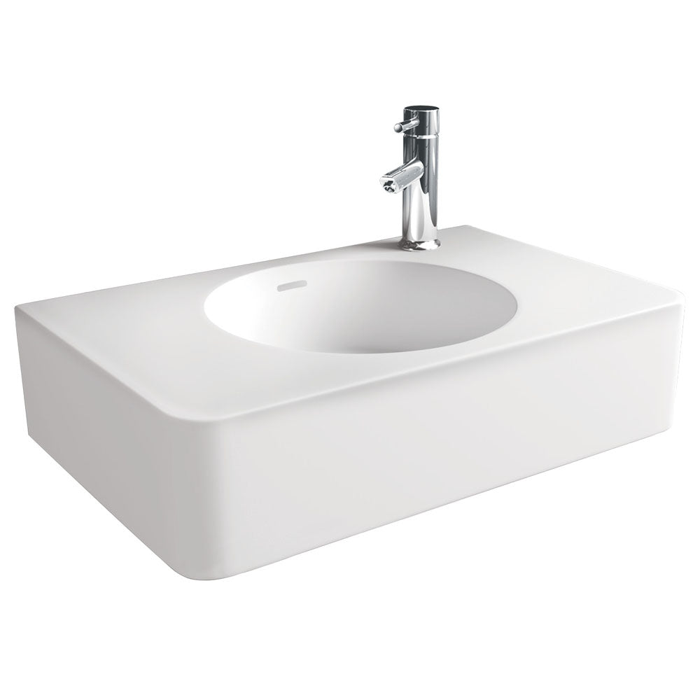 Fienza CSB11 47 Encanto 470 Cast Stone Wall Mount Bathroom Sink - No Tap Hole with Overflow - Modern Farmhouse Vanity Basin for Powder Room & Guest Bath