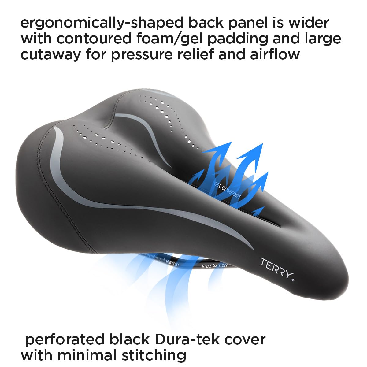 Terry Liberator X Gel Italia Women's Bike Saddle - Comfortable Cycling Seat with Thin Gel Layer & Dura-Tek Synthetic Cover - Perfect for Road Bikes, Mountain Bikes & Indoor Cycling
