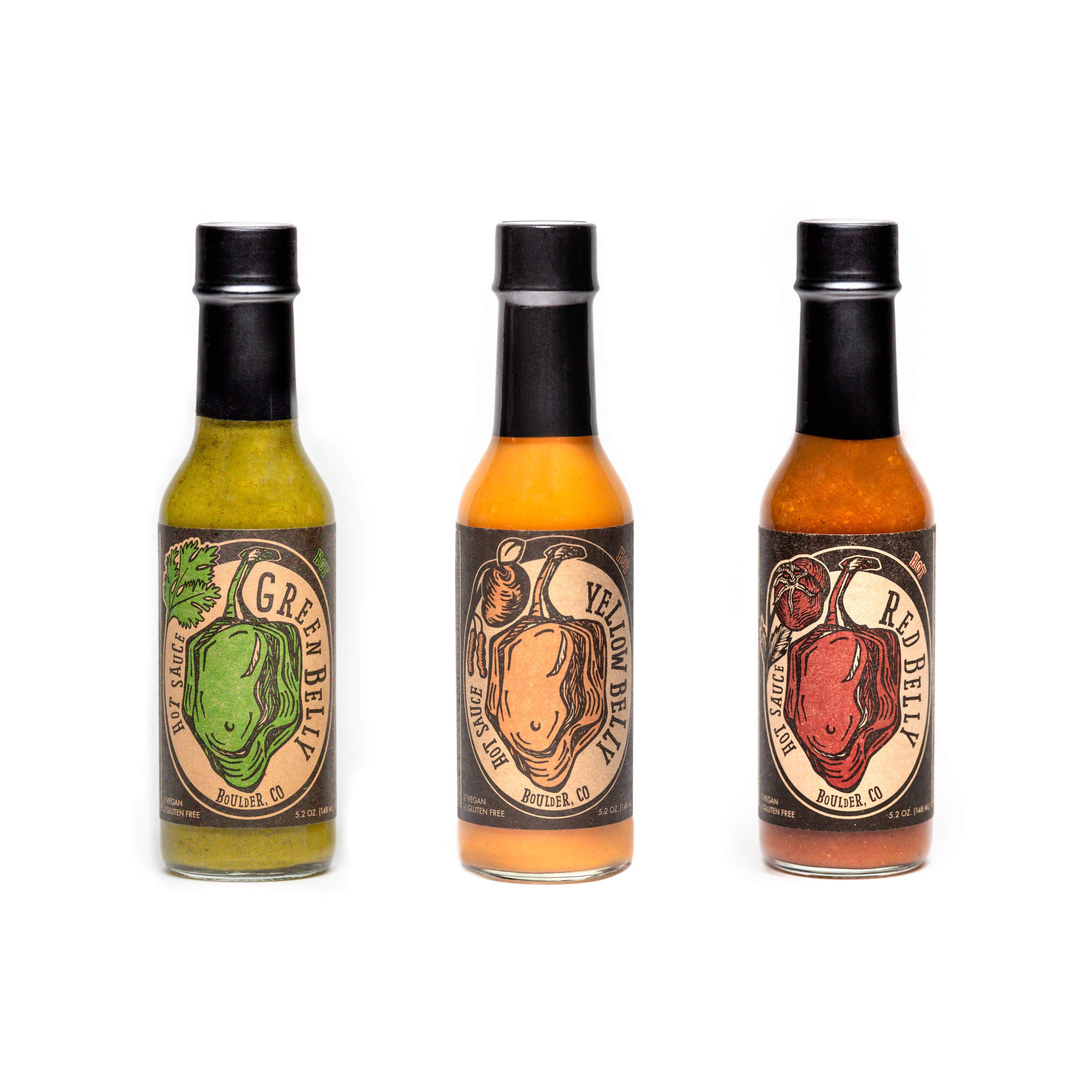 Green Belly Hot Sauce Variety Pack - 3 Bottles of Guatemalan Inspired Hot Sauces for Eggs, Tacos, Fish & Meats | Perfect for Cooking, Grilling & Spicing Up Meals