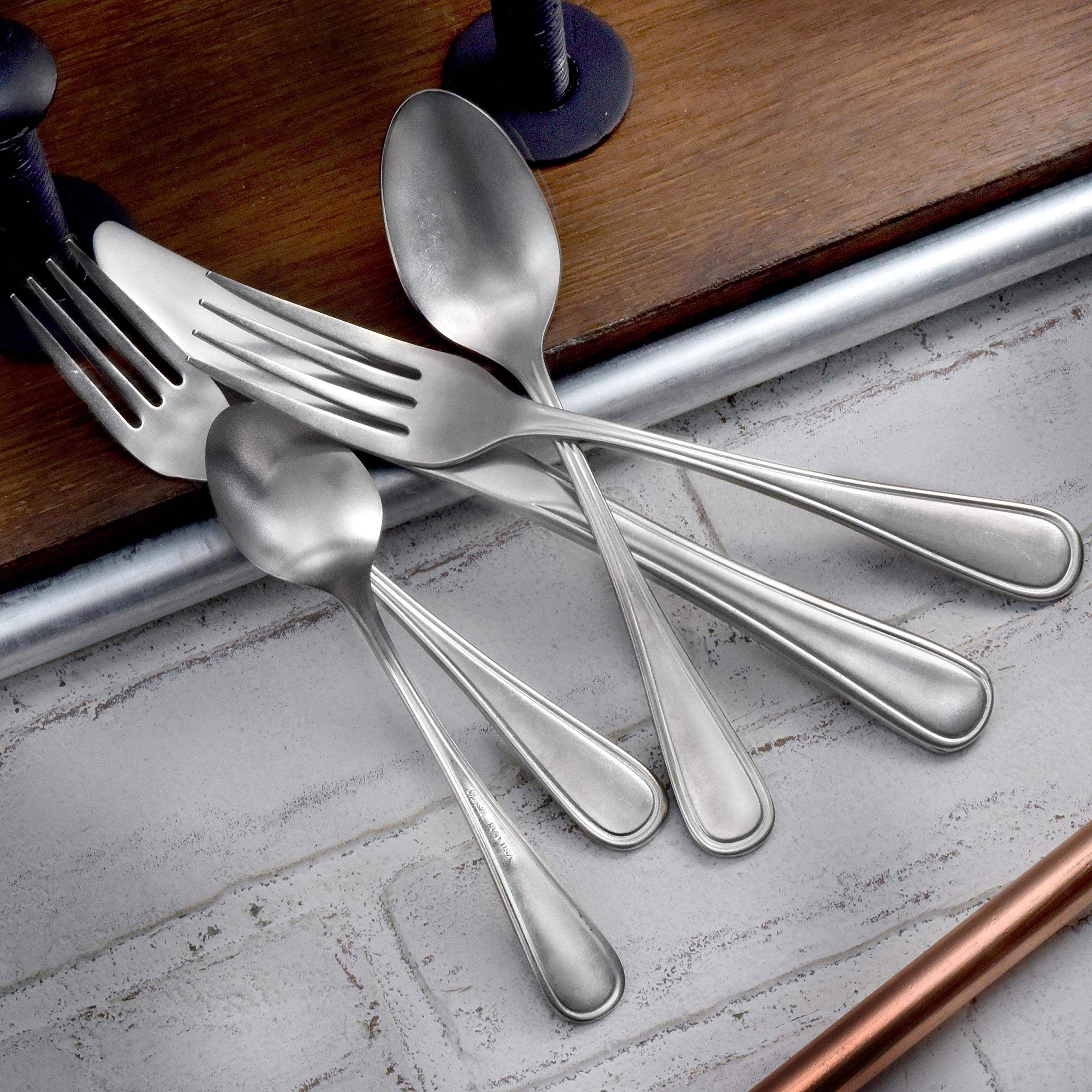Liberty Tabletop 45-Piece Stainless Steel Flatware Set - Industrial Rim Design, Service for 8, Includes Knives, Forks & Spoons - Made in USA - Perfect for Restaurants, Weddings & Dinner Parties