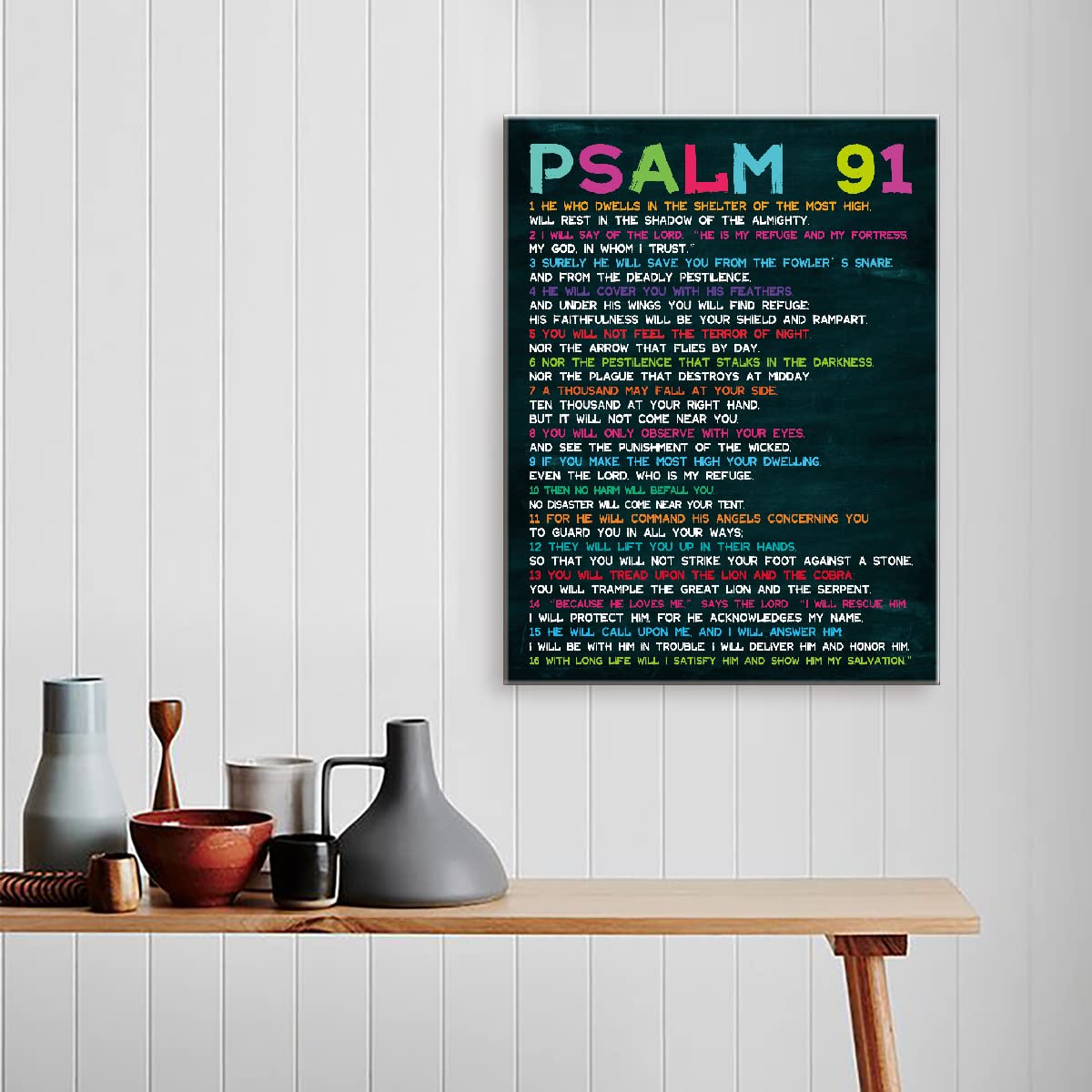 LISTNGBO Bible Verses Canvas Art - Psalms 91 Scripture for Kids' Room Decor