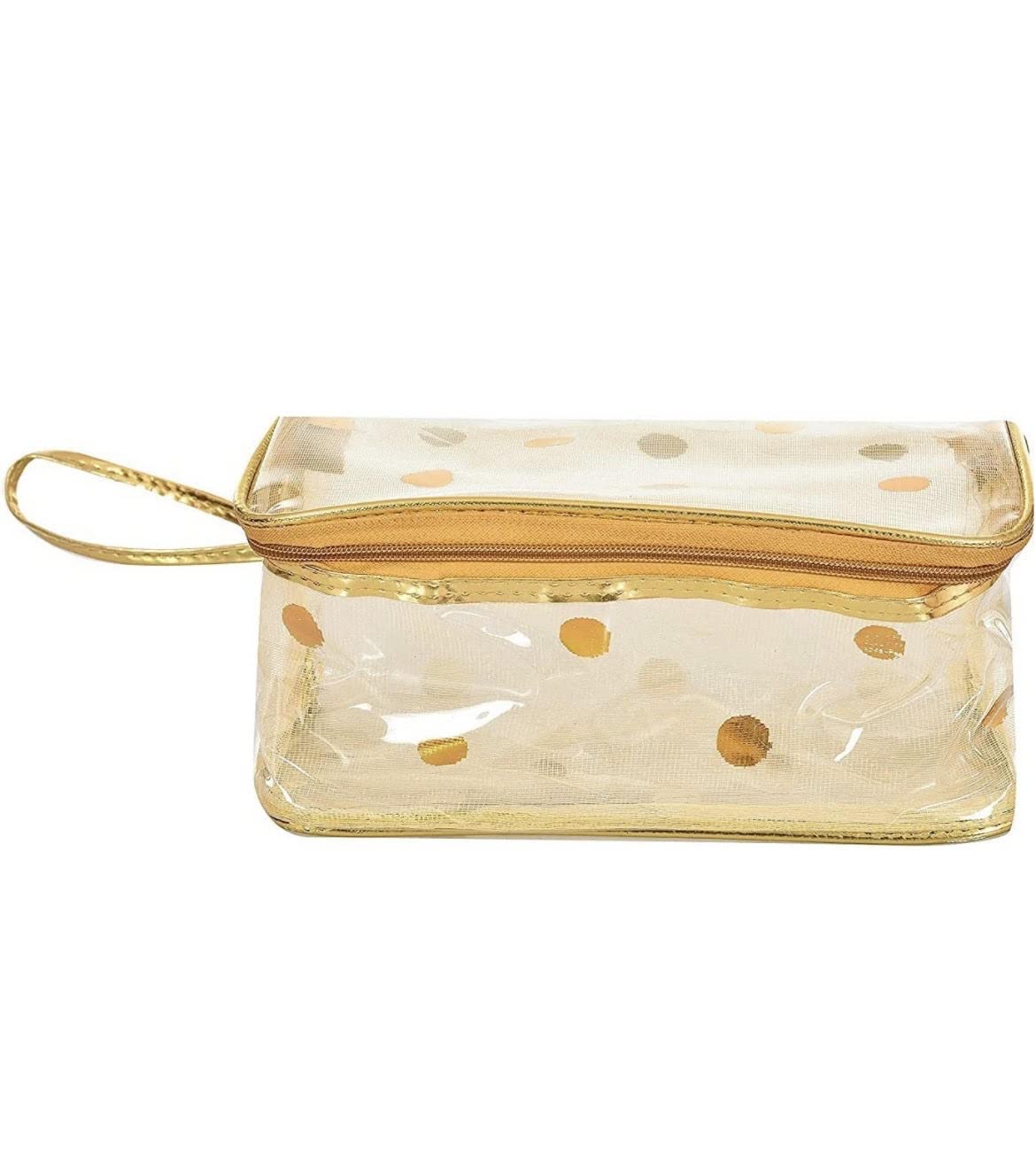 Multipurpose Travel Pouch for Women - Makeup & Toiletry Kit (Golden Dots) - Perfect for Travel & Daily Use
