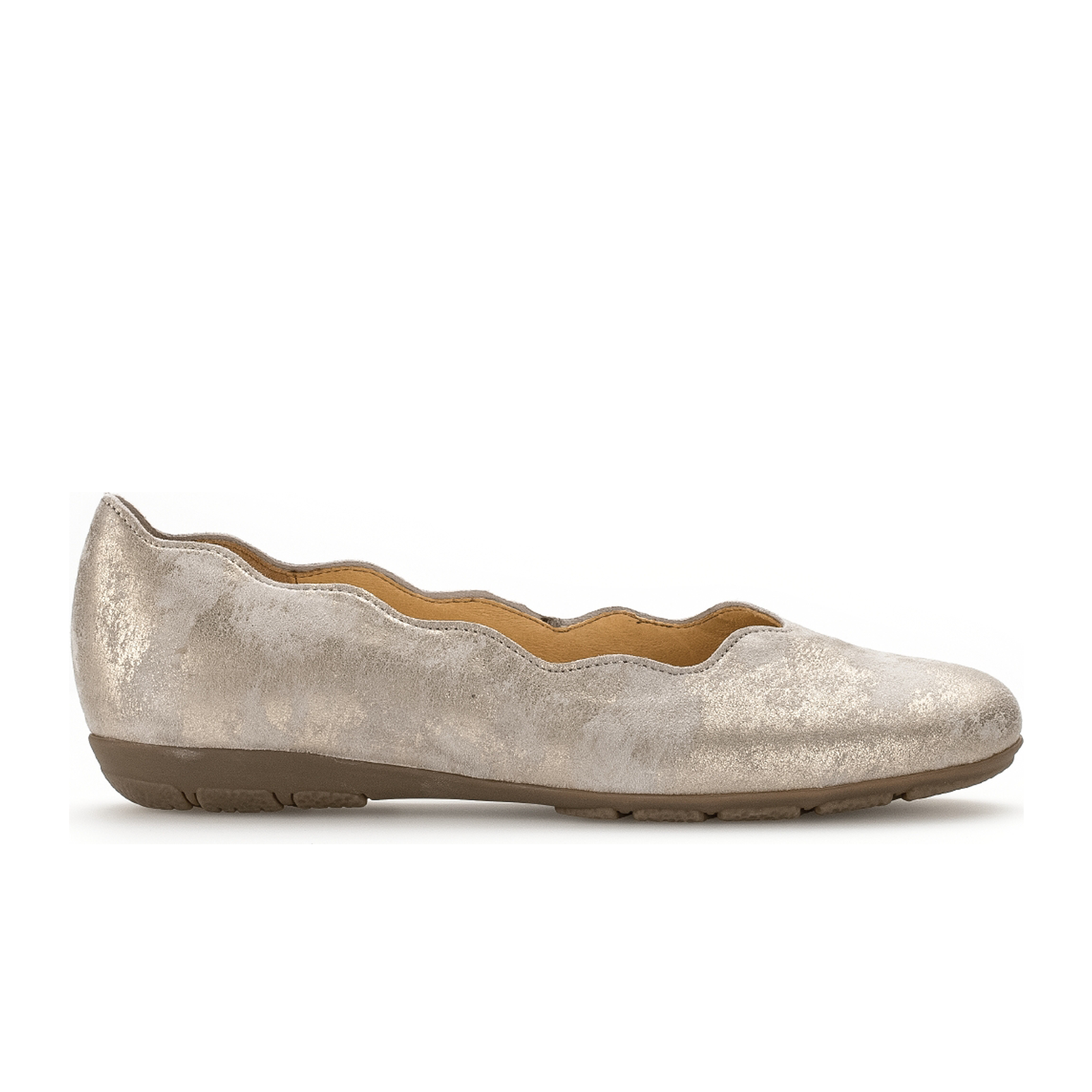 Gabor 34166 Women's Scalloped Flat Shoes - Comfortable Metallic Leather Loafers for Casual & Office Wear | Muschel/Caruso Color