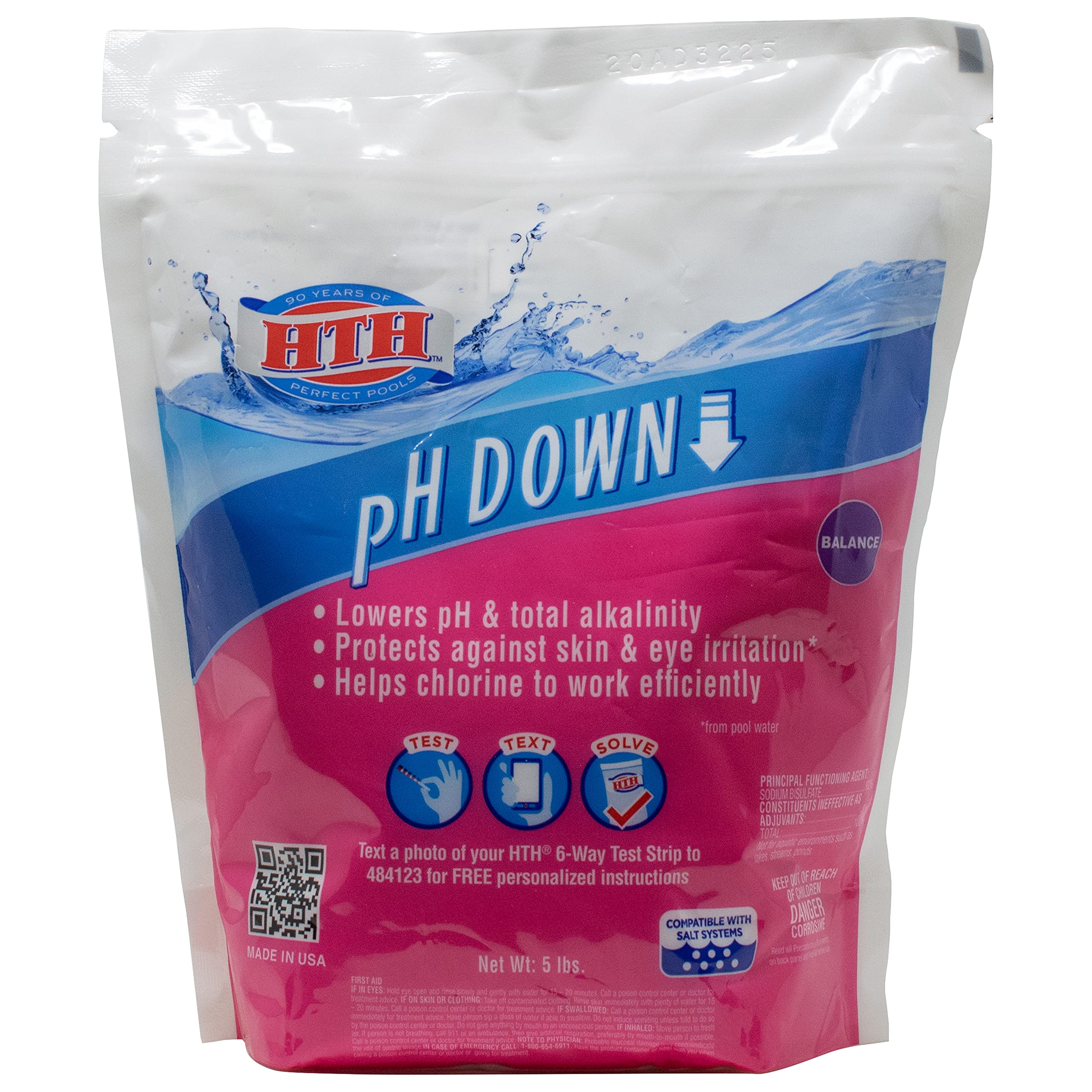 HTH 67040 pH Down Swimming Pool Chemical Balancer - 5 lbs | Lowers pH Levels for Crystal Clear Water | Perfect for Inground & Above Ground Pools, Spas & Hot Tubs
