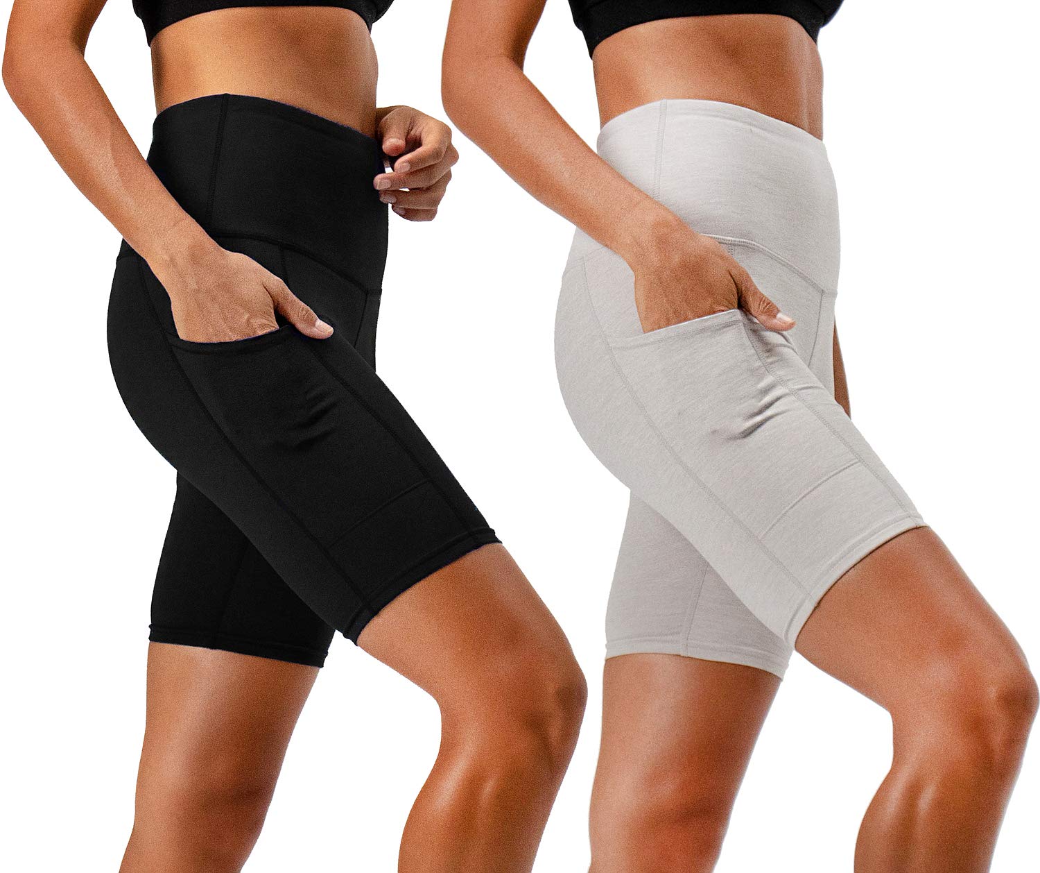 DEVOPS Women's High Waist Yoga Shorts 2-Pack - Workout Running Exercise Shorts with Side Pockets for Gym, Fitness & Active Lifestyle