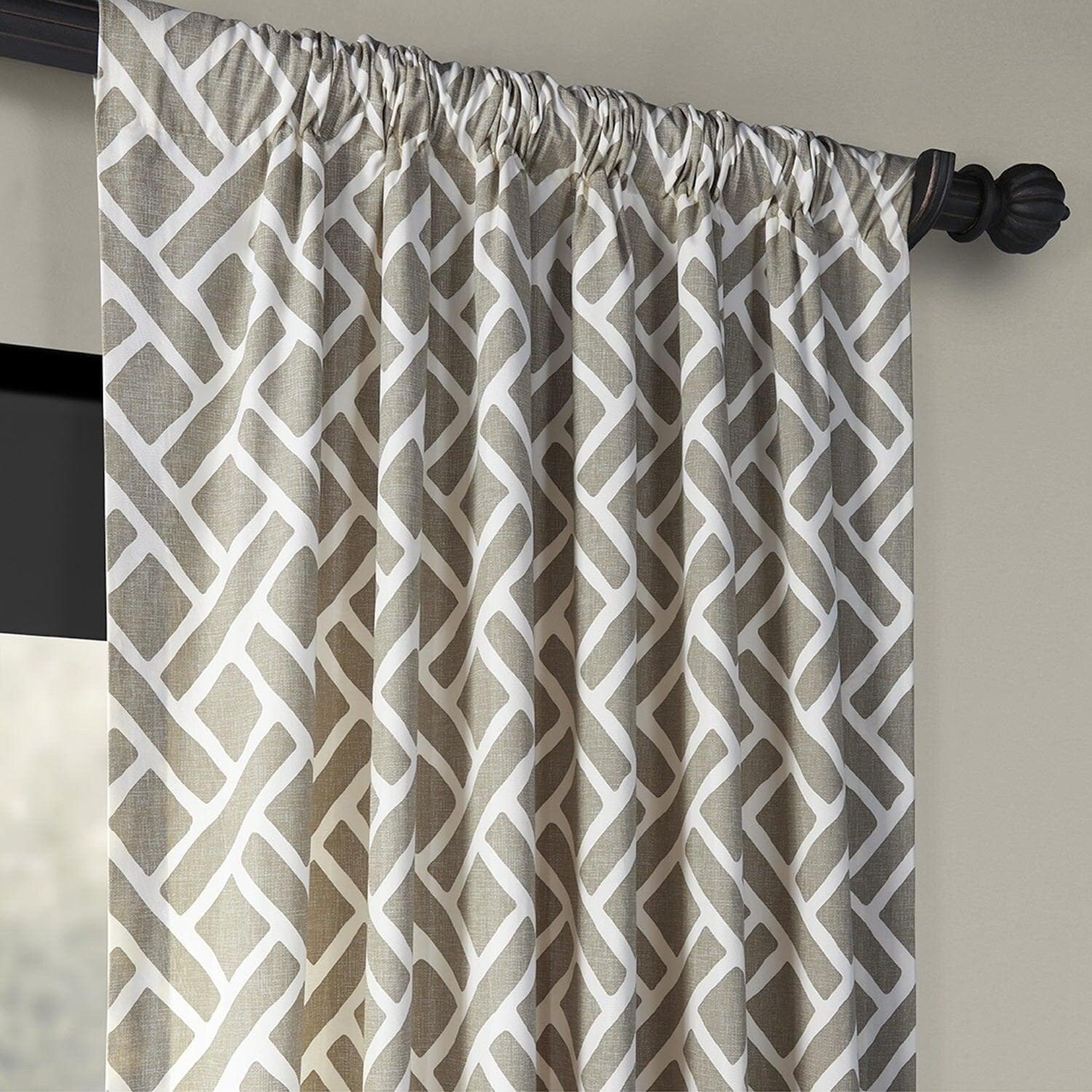 Martinique Taupe Geometric Printed Cotton Blackout Curtains for Living Room, Bedroom & Nursery - Light Blocking, Noise Reducing, Thermal Insulated Window Drapes