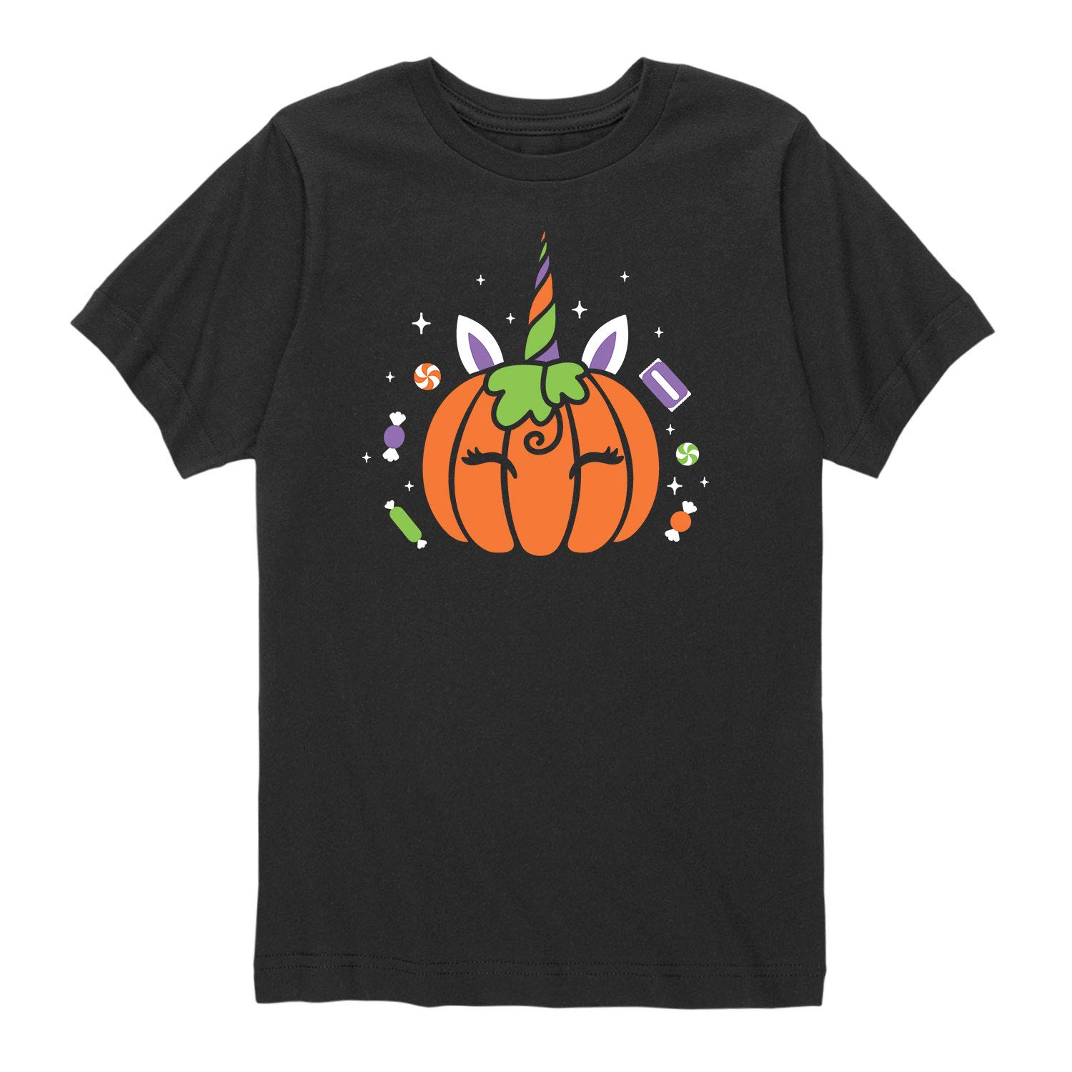 Unicorn Pumpkin Candy Youth Short Sleeve T-Shirt | Cute Graphic Tee for Kids & Teens | Perfect for Halloween, Birthday Parties & Casual Wear
