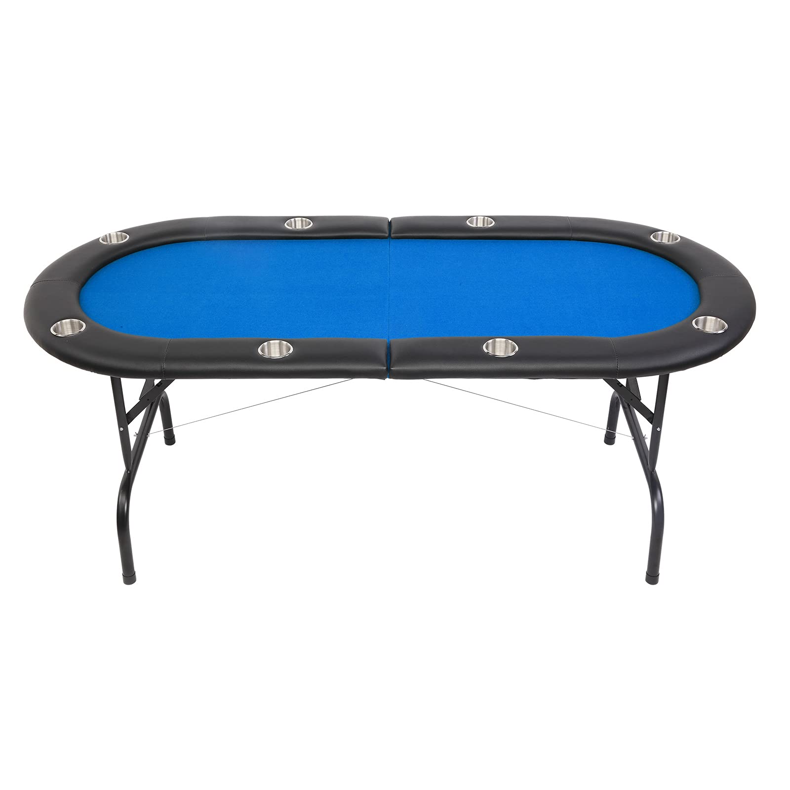 PEXMOR 8 Player Foldable Poker Table with Stainless Steel Cup Holders - Portable Blackjack & Texas Hold'em Casino Game Table for Home Parties & Game Nights (Blue)
