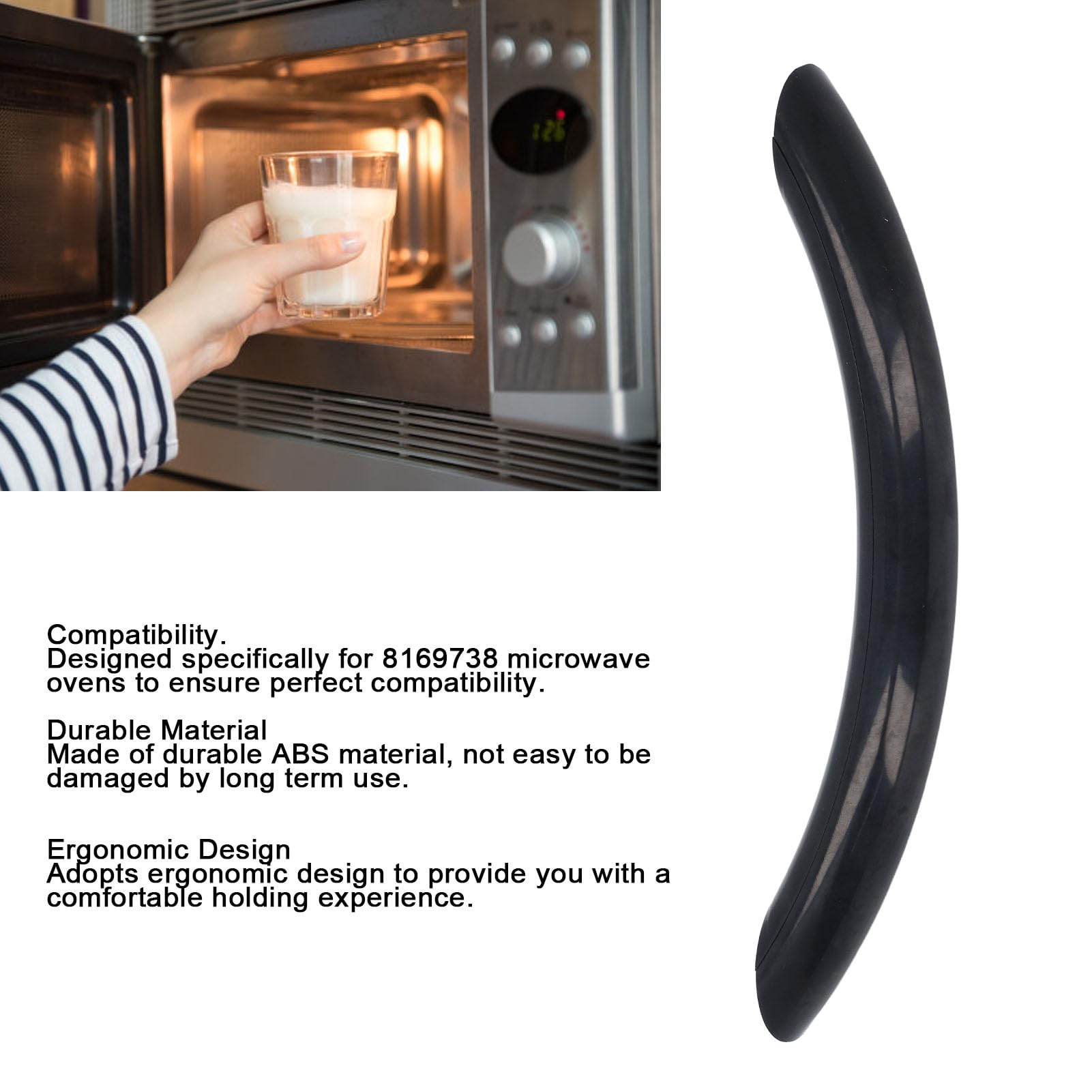 Easy Install Anti-Slip Microwave Door Handle Replacement for 8169738 Oven - Durable Upgrade for GE, Whirlpool & More (Perfect for Kitchen Safety & Convenience)