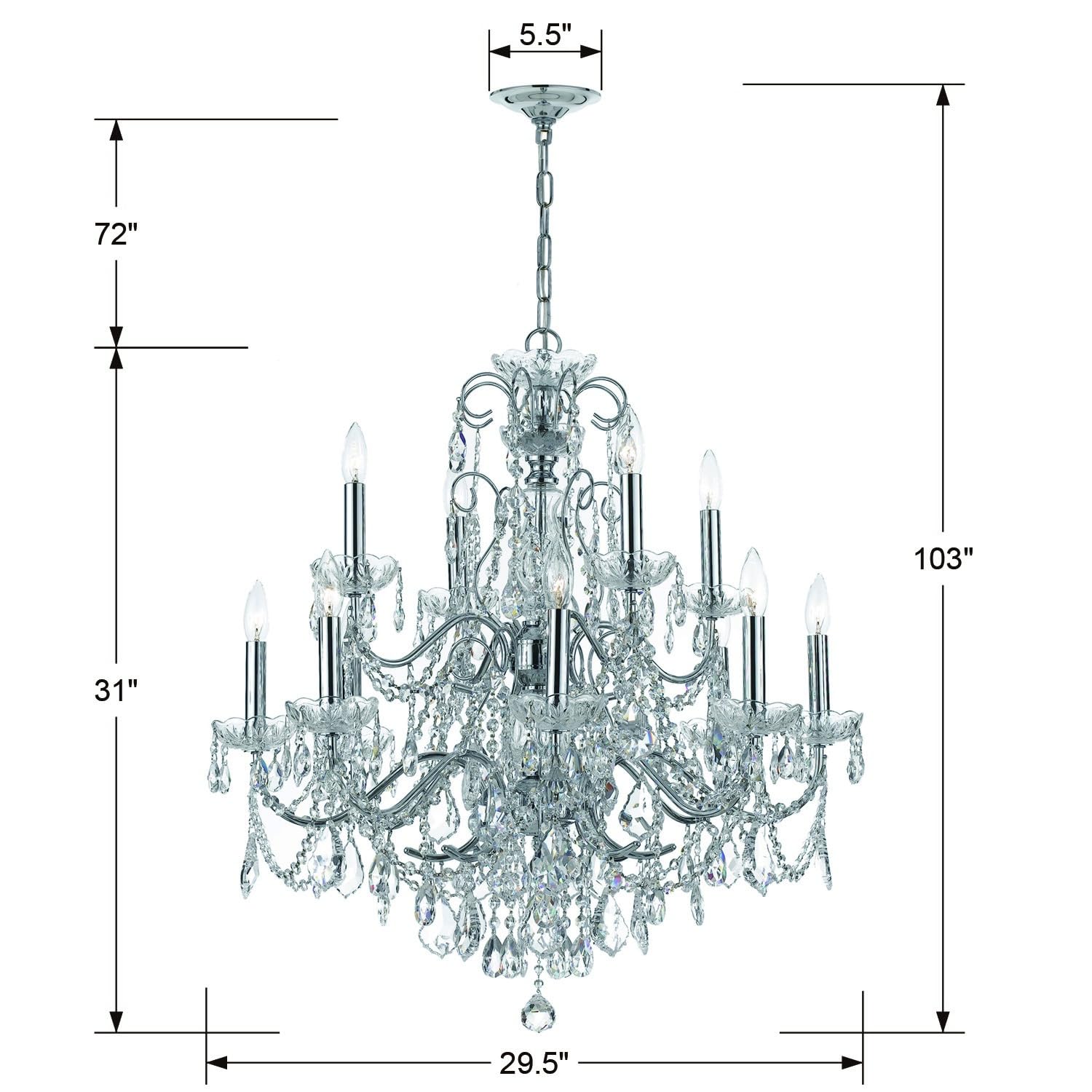Imperial 12-Light Clear Italian Crystal Polished Chrome Chandelier - Elegant Dining Room Lighting for Luxury Home Decor