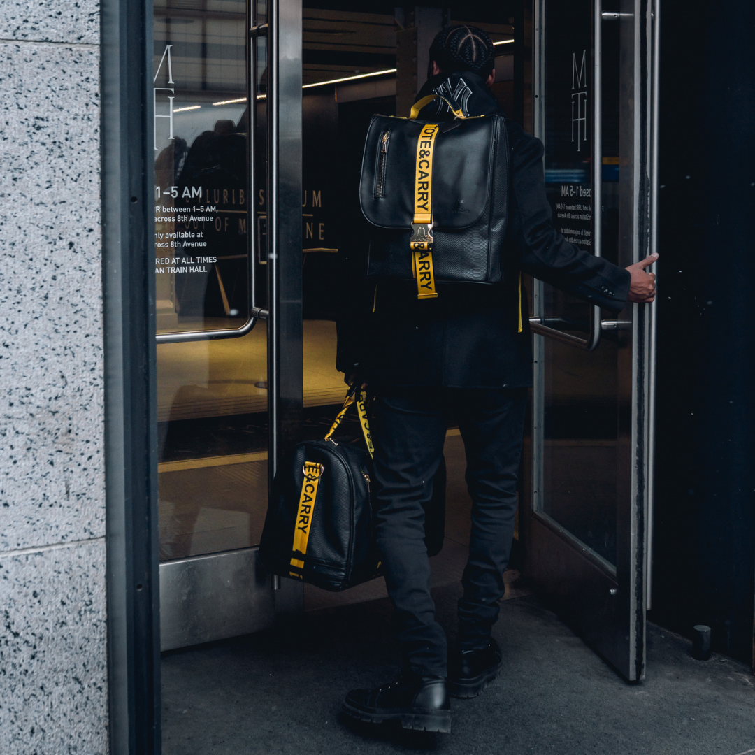 Black & Yellow Caution Tape Backpack - Durable Safety Themed School Bag for Students, Construction Workers & Outdoor Enthusiasts