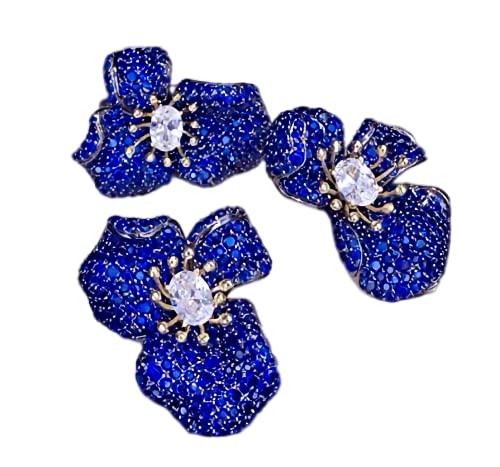 Luxury Lab-Created Sapphire Jewelry Set - Rose Flower Black Gold Plated Silver Ring & Earrings for Anniversary Gifts