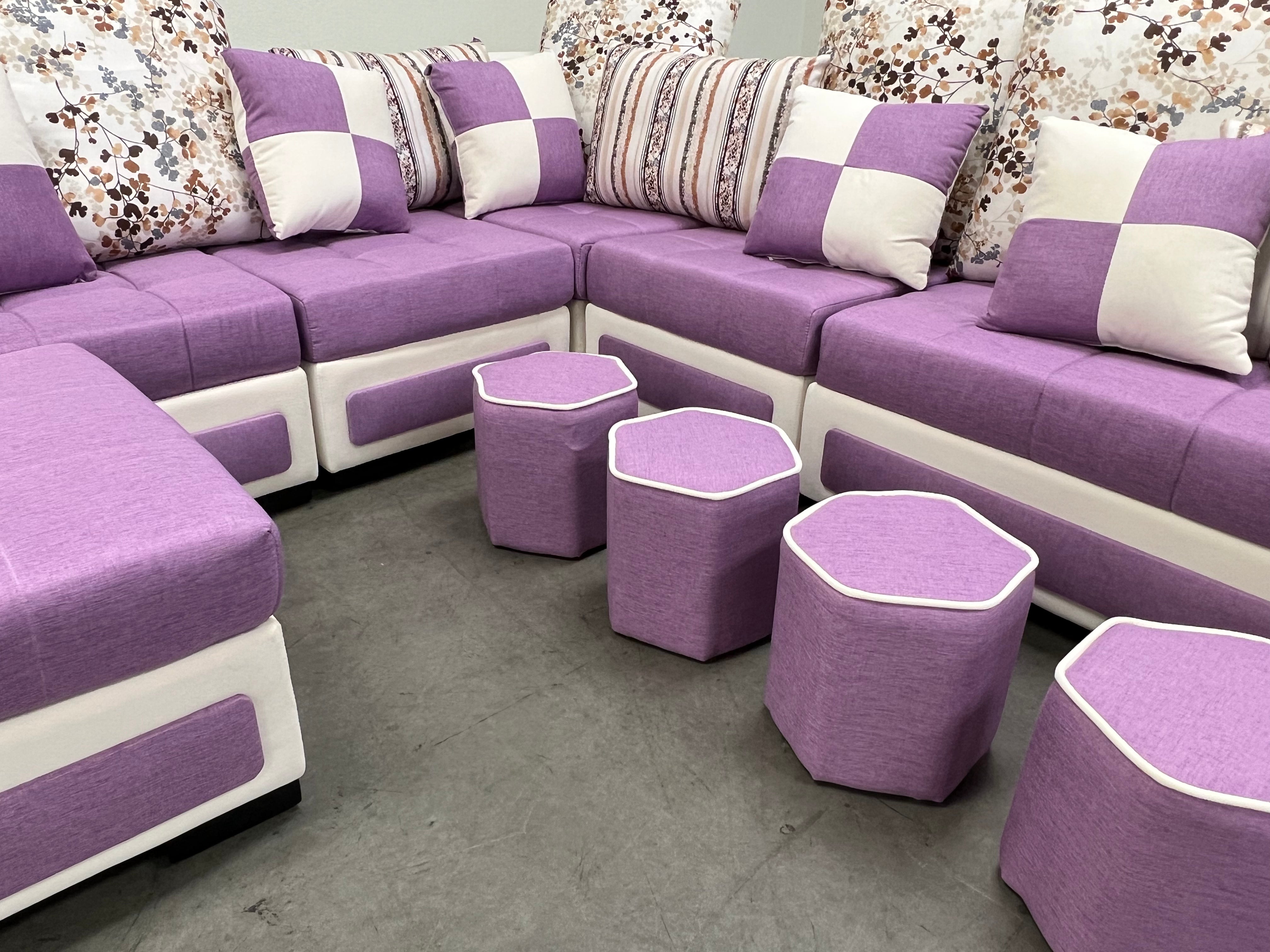 Selena Purple & White Modular Tufted Sectional Sofa - Modern L-Shaped Living Room Couch with Reversible Chaise for Home, Apartment & Office Lounge