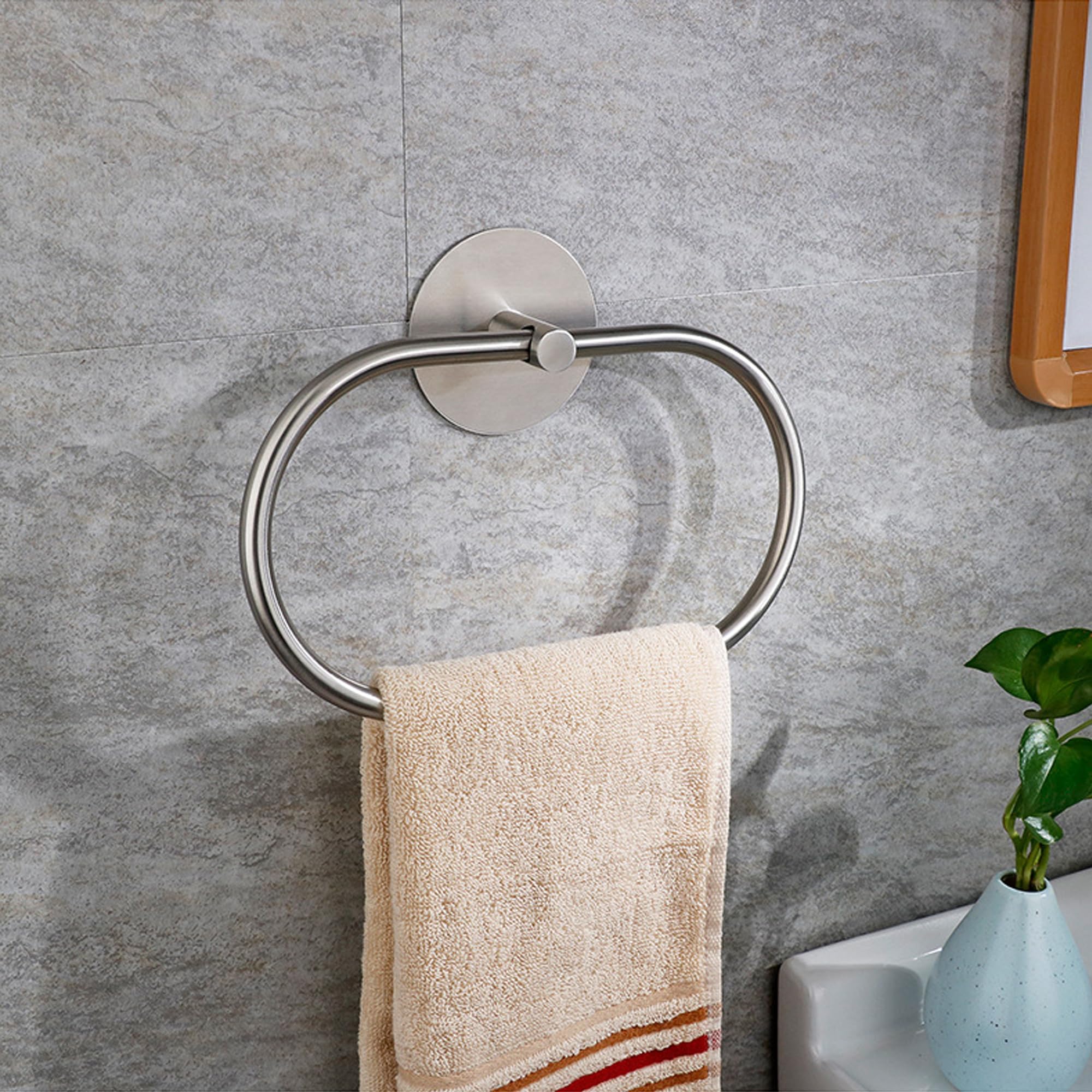 **JXINLODGEG Self-Adhesive Towel Holder, 304 Stainless Steel Wall Mounted Towel Ring for Bathroom & Kitchen - Silvery | Space-Saving, Durable & Rustproof for Home Organization**