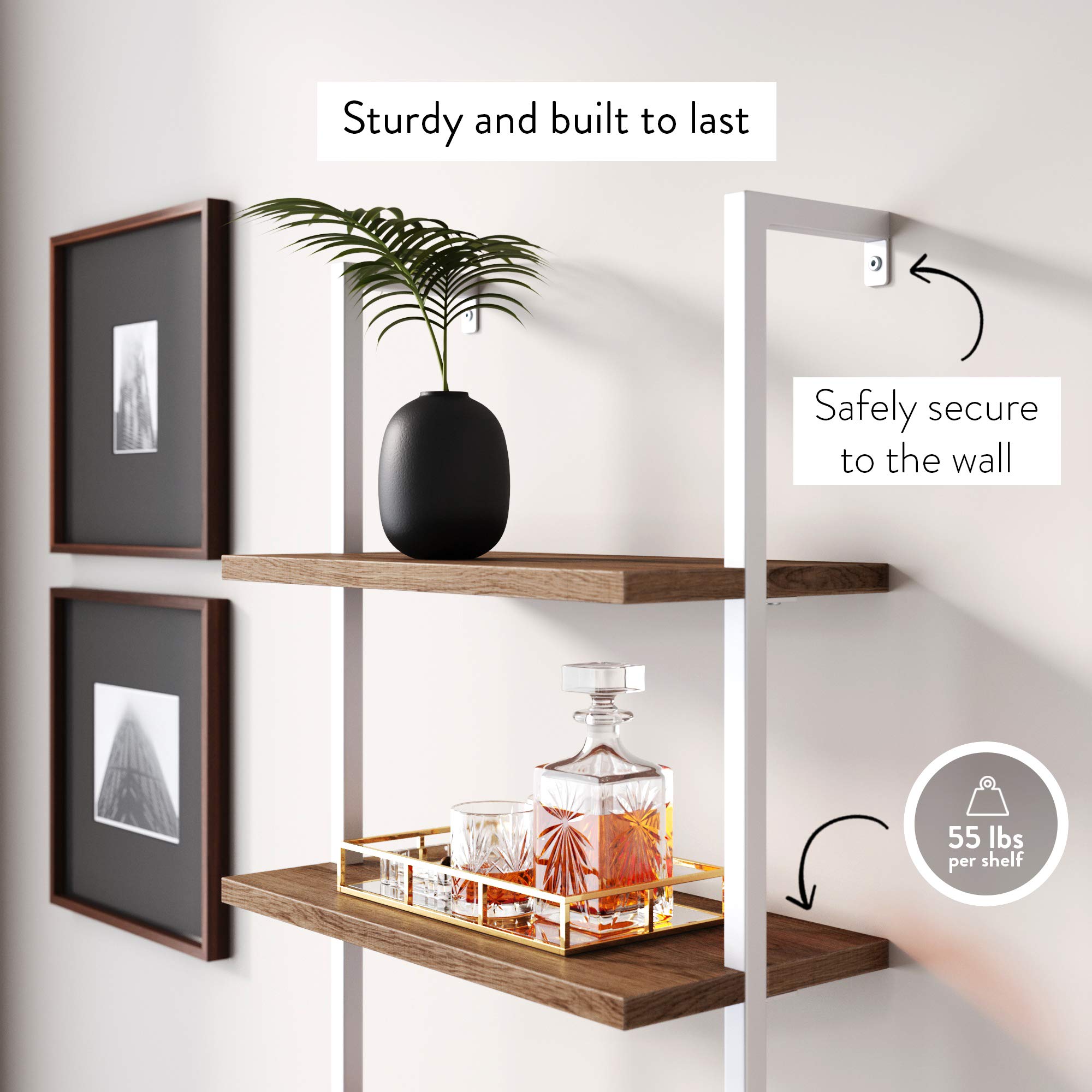 Nathan James Theo Industrial Bookshelf with Wood Drawers & Matte Steel Frame - 3-Tier Oak/White Storage Shelf for Living Room, Office & Bedroom Organization