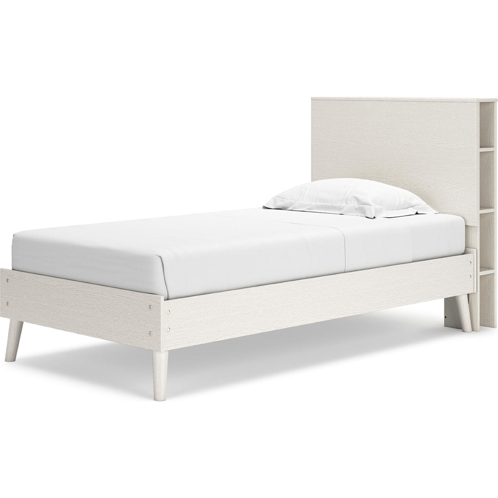 Aprilyn Twin Bookcase Bed in White - Space-Saving Kids Bedroom Furniture for Small Rooms & Dorm Decor