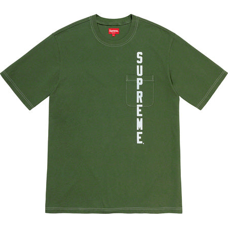 Supreme Contrast Stitch Pocket T-Shirt for Men - Green Cotton Casual Tee - Streetwear Fashion for Everyday Wear & Urban Outfits