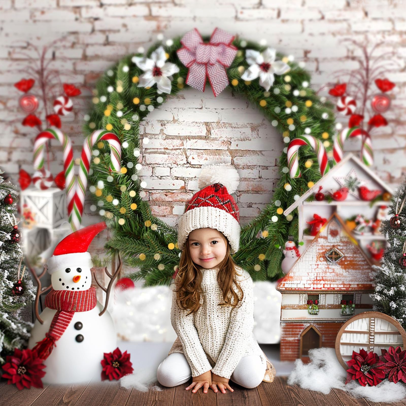 Large 7x5ft Christmas Backdrop - White Brick Wall Xmas Photo Booth Props for Holiday Photography, Party Decor & Merry Christmas Background (82x60 inch) - Perfect for Family Portraits, Social Media Posts & Festive Celebrations
