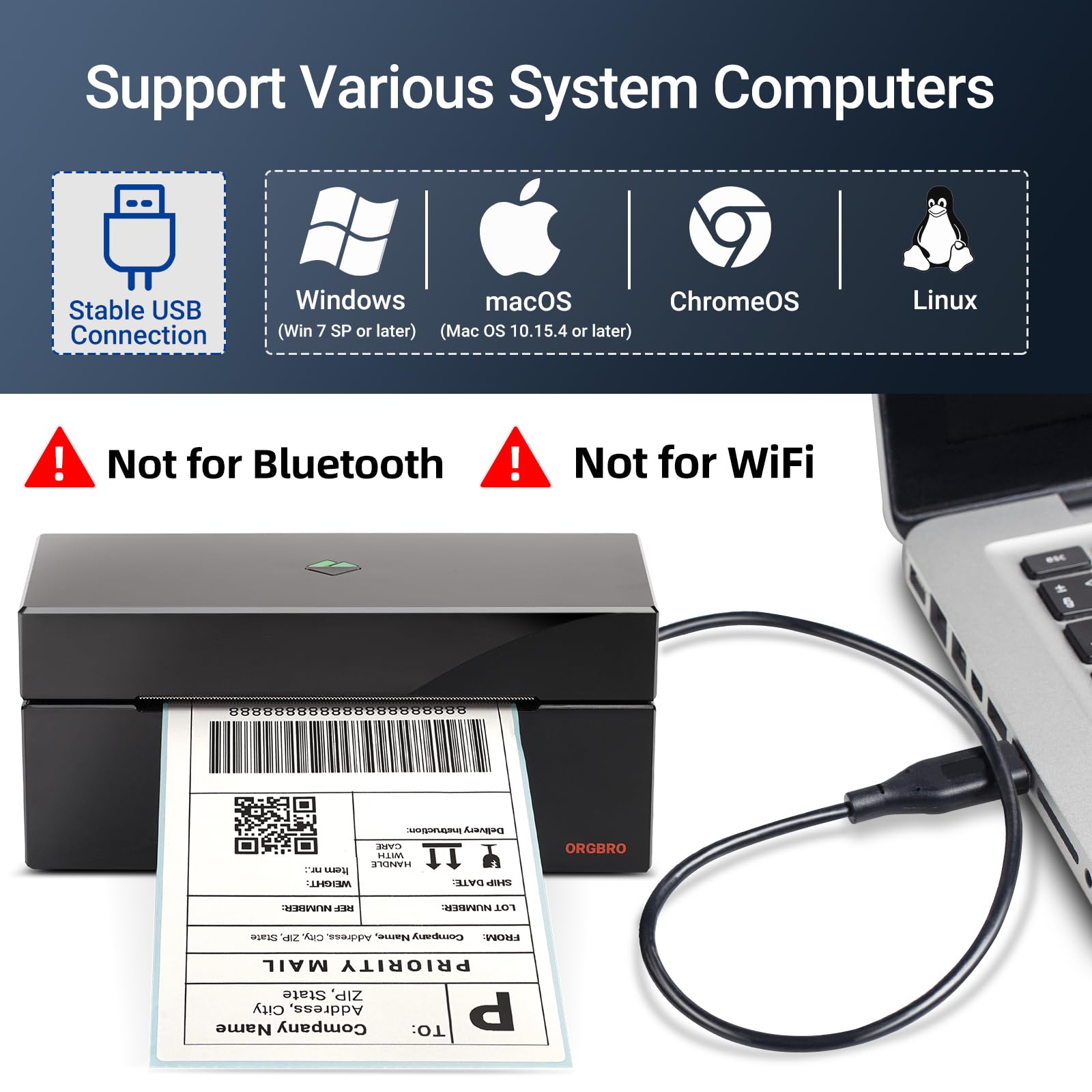 ORGBRO 4x6 Thermal Shipping Label Printer - High Speed Commercial Grade Sticker Maker for Amazon, eBay, Shopify & USPS - USB Thermal Label Printer for Small Business & Ecommerce Shipping Packages - Perfect for Home Offices, Warehouses & Logistics Centers
