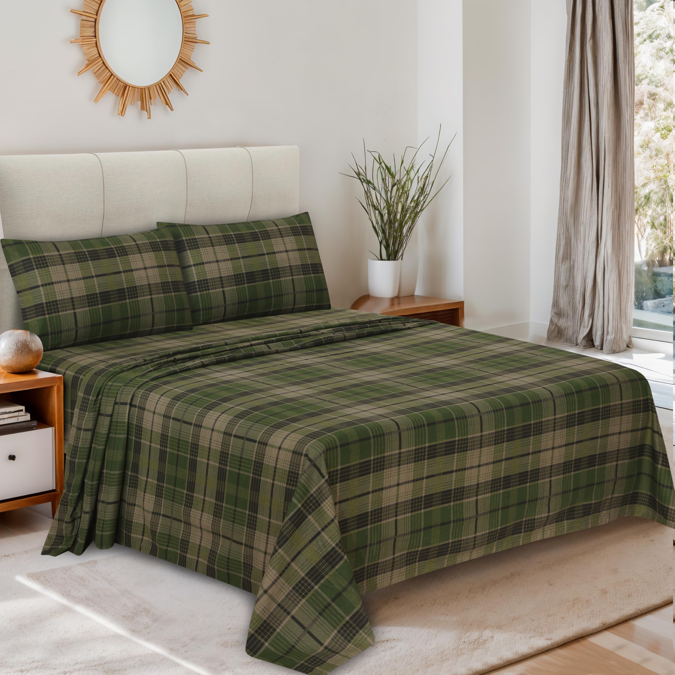 RUVANTI 100% Cotton Flannel Sheets King Size Set - Ultra Soft Brushed King Sheets with 16