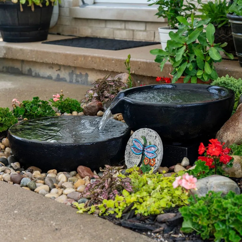 Iron Ore Spillway Bowl & Basin Fountain Kit - 49/52cm Dia Outdoor Garden Water Feature for Patio, Yard, and Landscape Decor