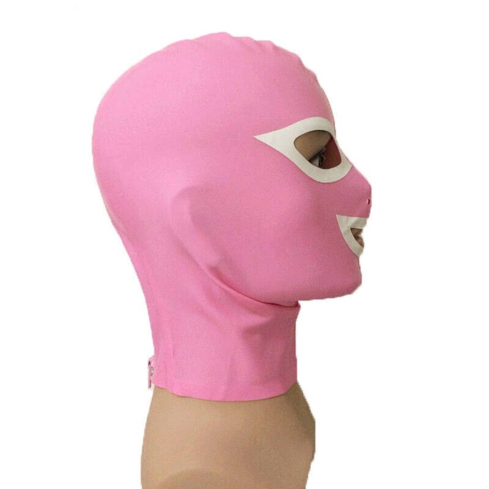 ADJAN Pink Latex Hood with Zipper - Fetish Cosplay Mask for Roleplay, BDSM, and Halloween Costume - Perfect for Parties, Photoshoots, and Themed Events