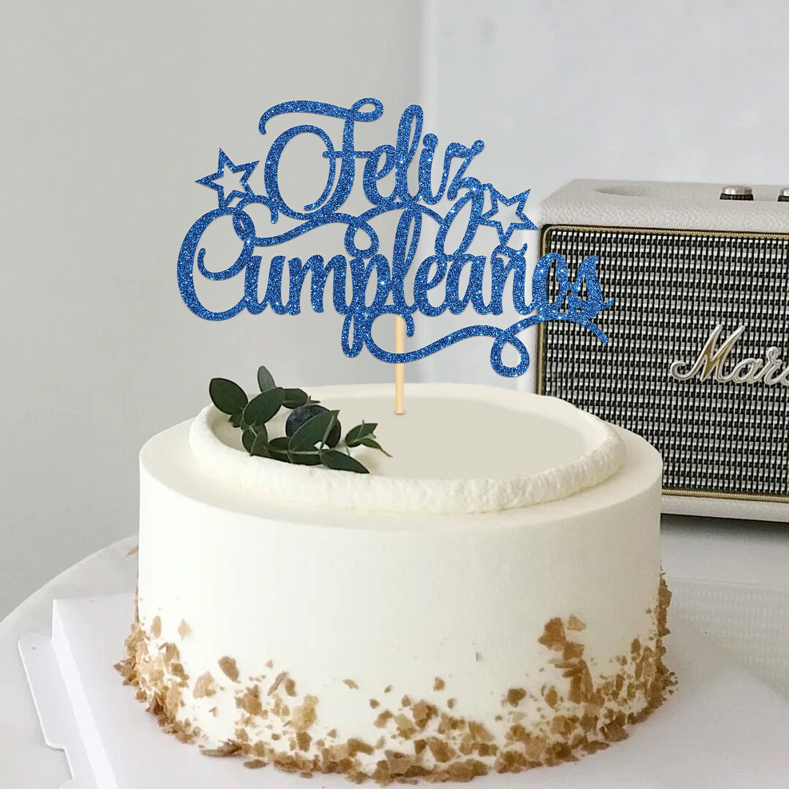 Feliz Cumpleaños Cake Topper - Spanish Happy Birthday Party Decorations with Blue Glitter | Fiesta Theme Cake Topper for Birthday Celebrations, Baby Showers & Special Events