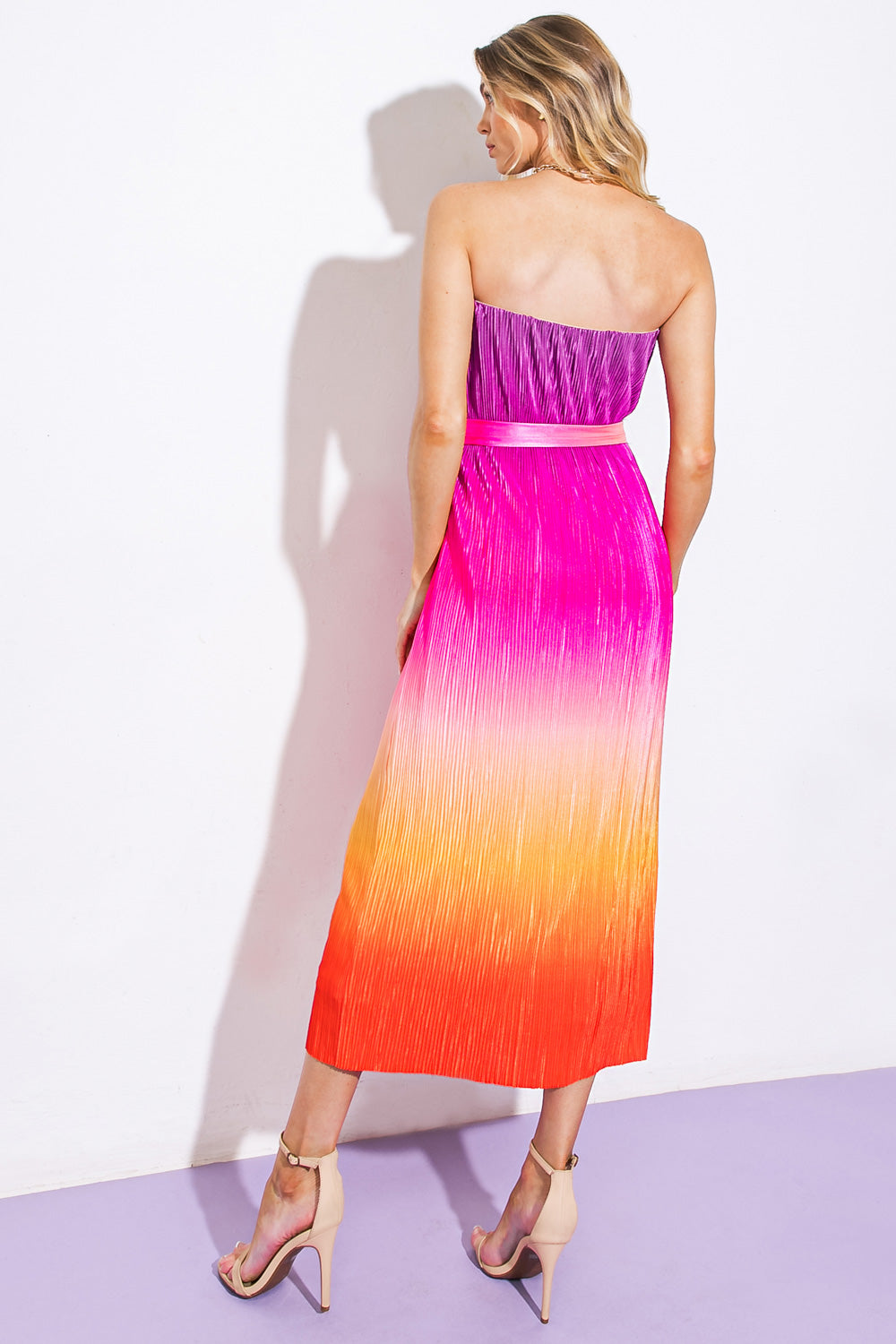 Strapless Ombre Midi Dress for Women - Elegant Bodycon Party Dress for Night Out, Wedding Guest, Cocktail Events